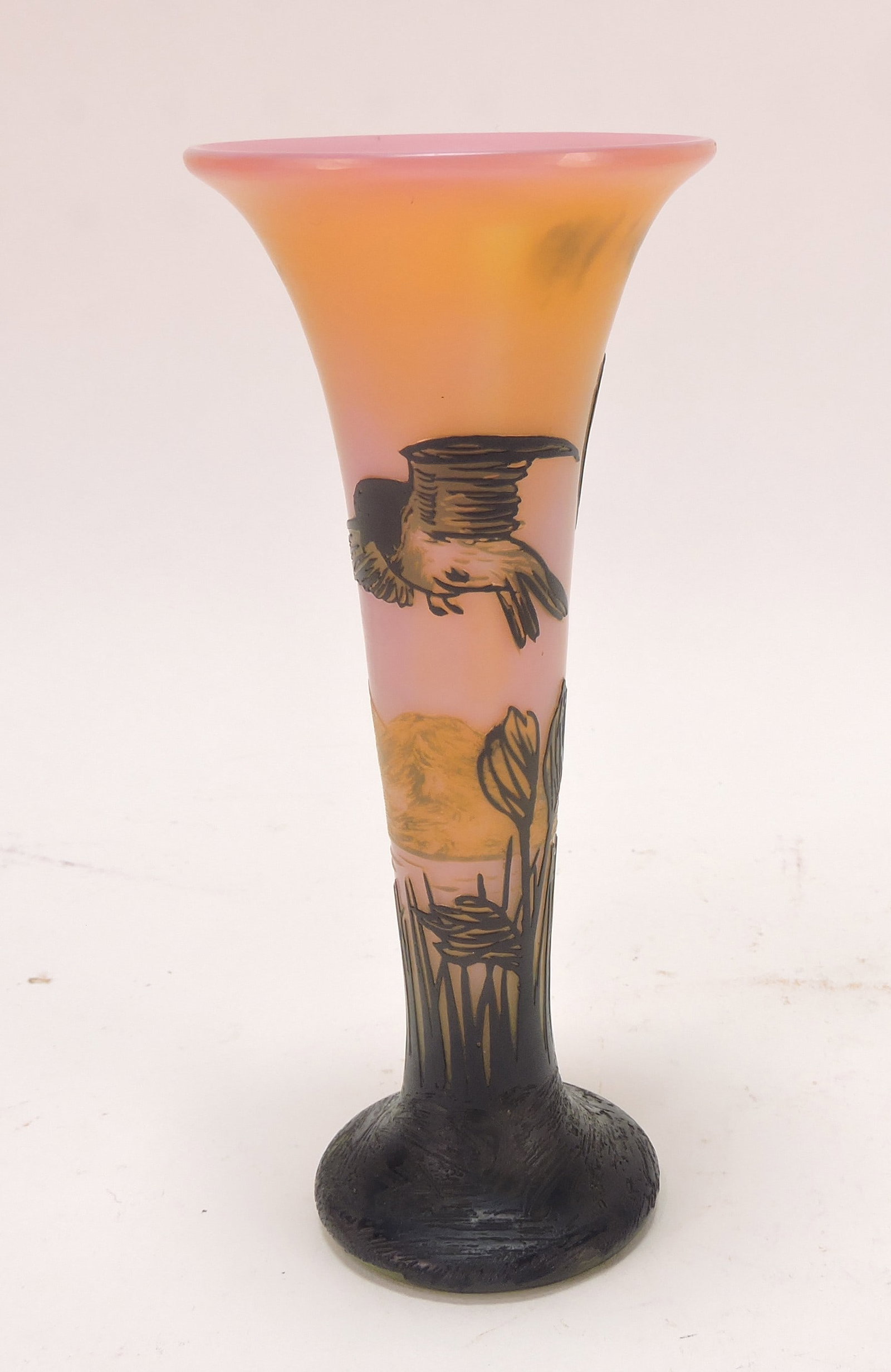 DeVez French cameo art glass vase,: 6"