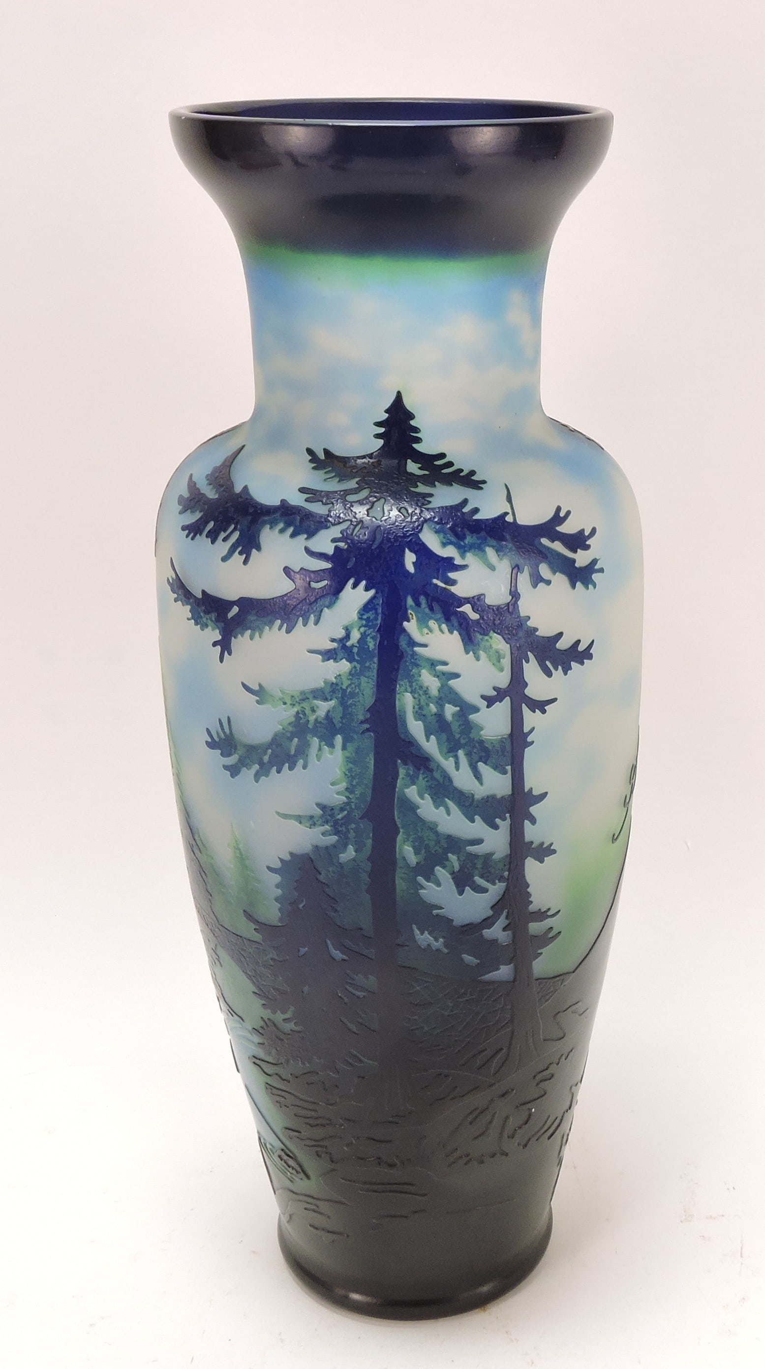 Galle French cameo art glass vase,: 14"
