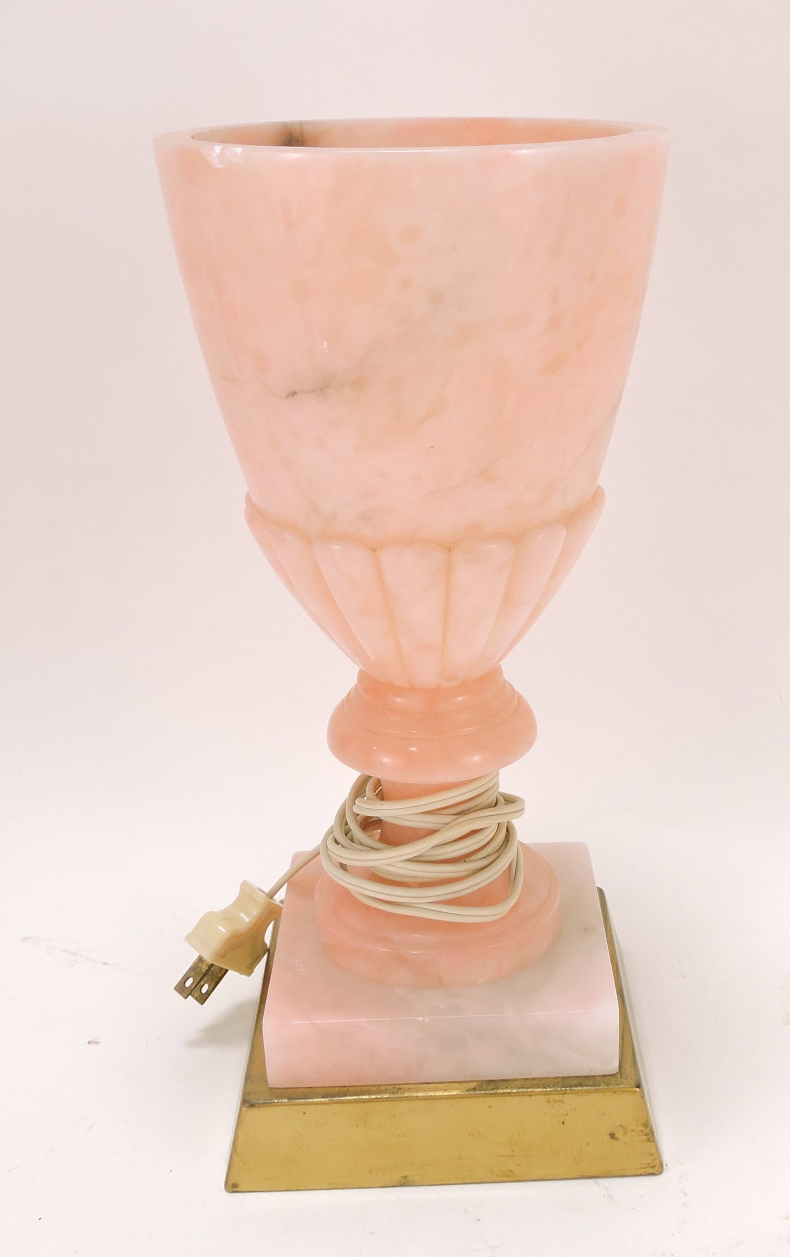 Pink alabaster lamp, 13", nick to rim: .
