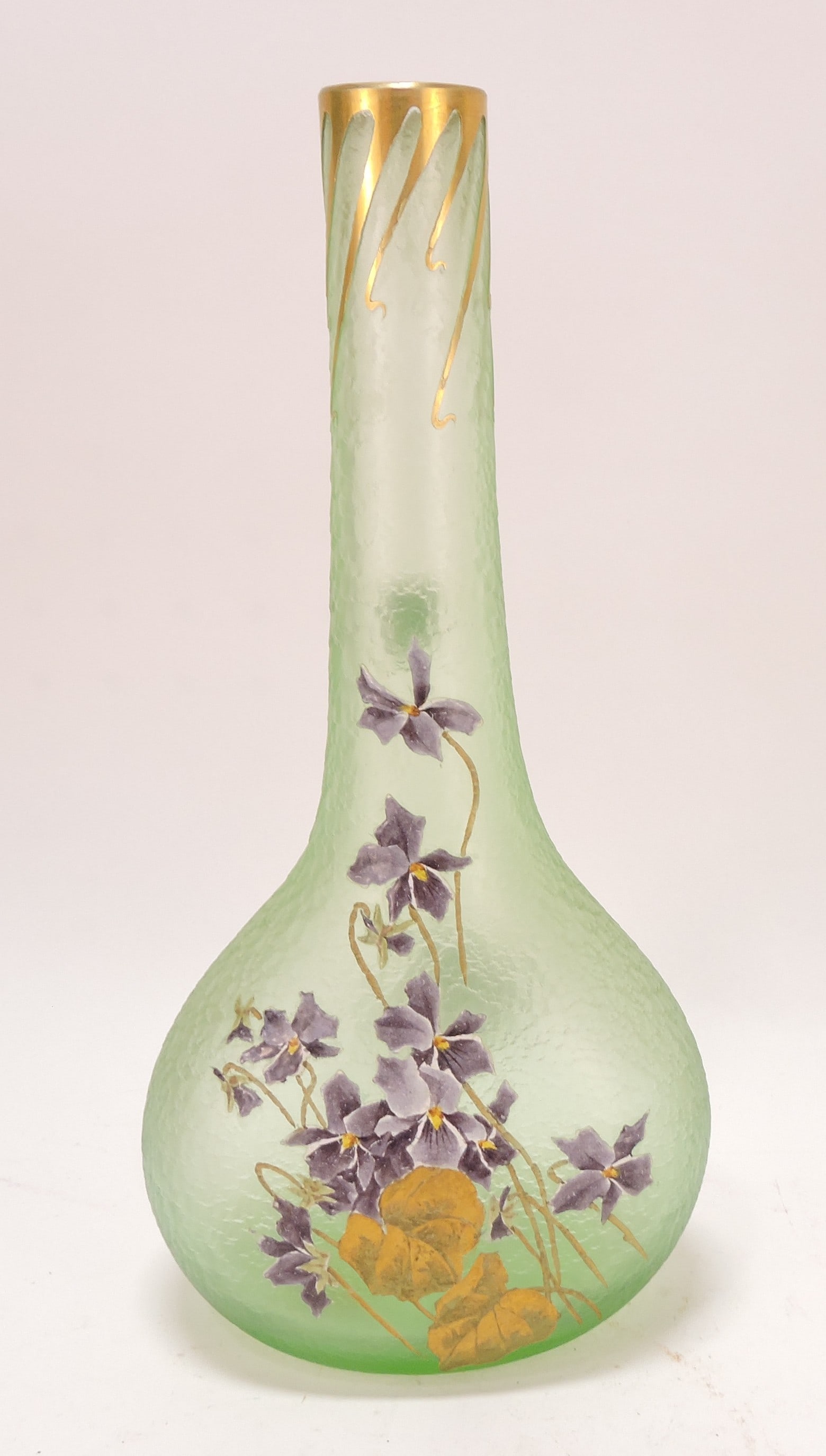 Mont Joye French cameo art glass 12": vase with violets