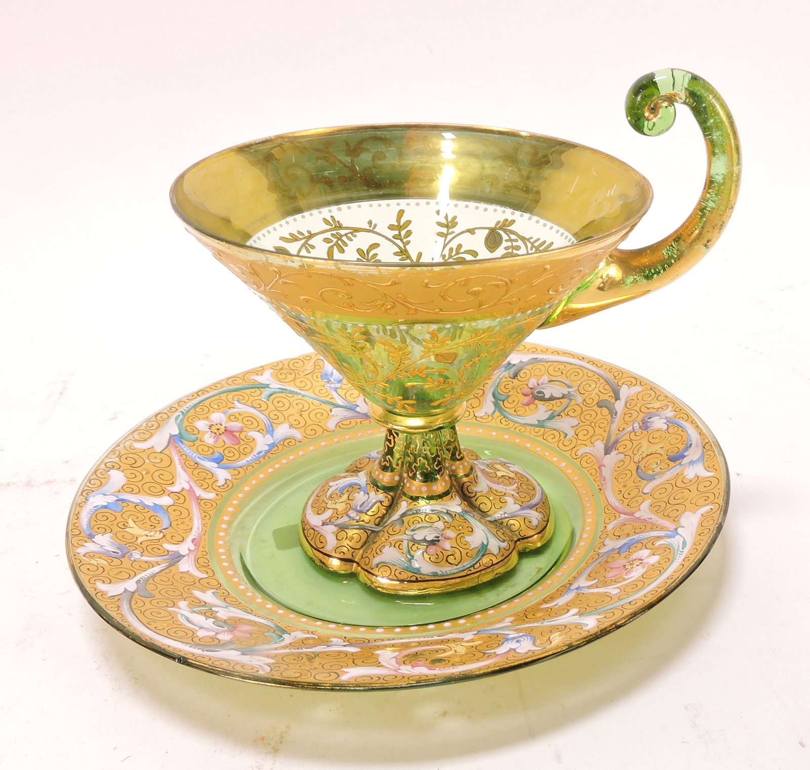 Mosier green enameled cup & saucer, (1 of 1)