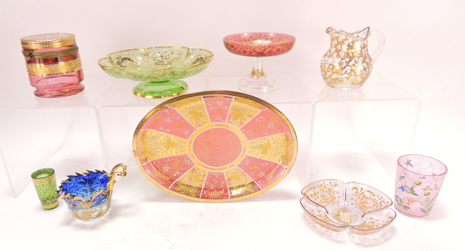 Moser lot of 9 assorted pieces,: various condition