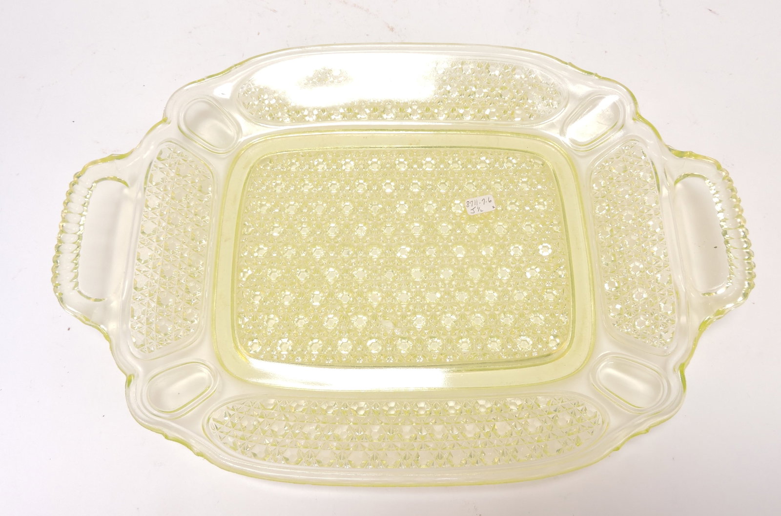 Vaseline uranium glass 13" tray: .