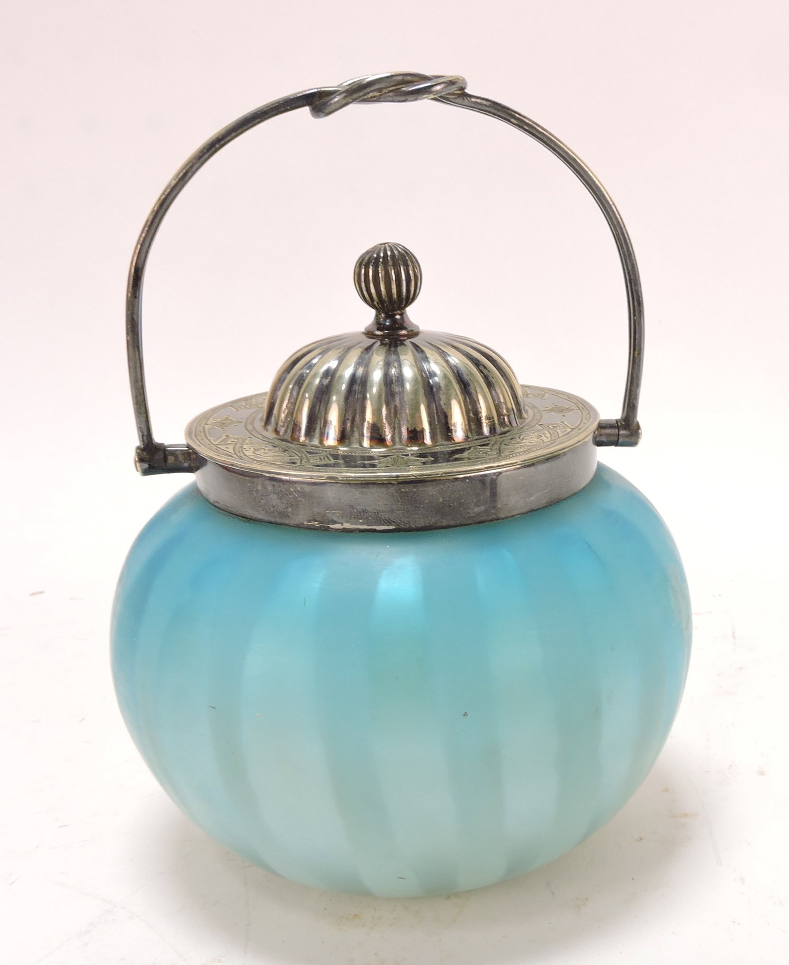 Blue satin MOP striped silver mounted (1 of 1)