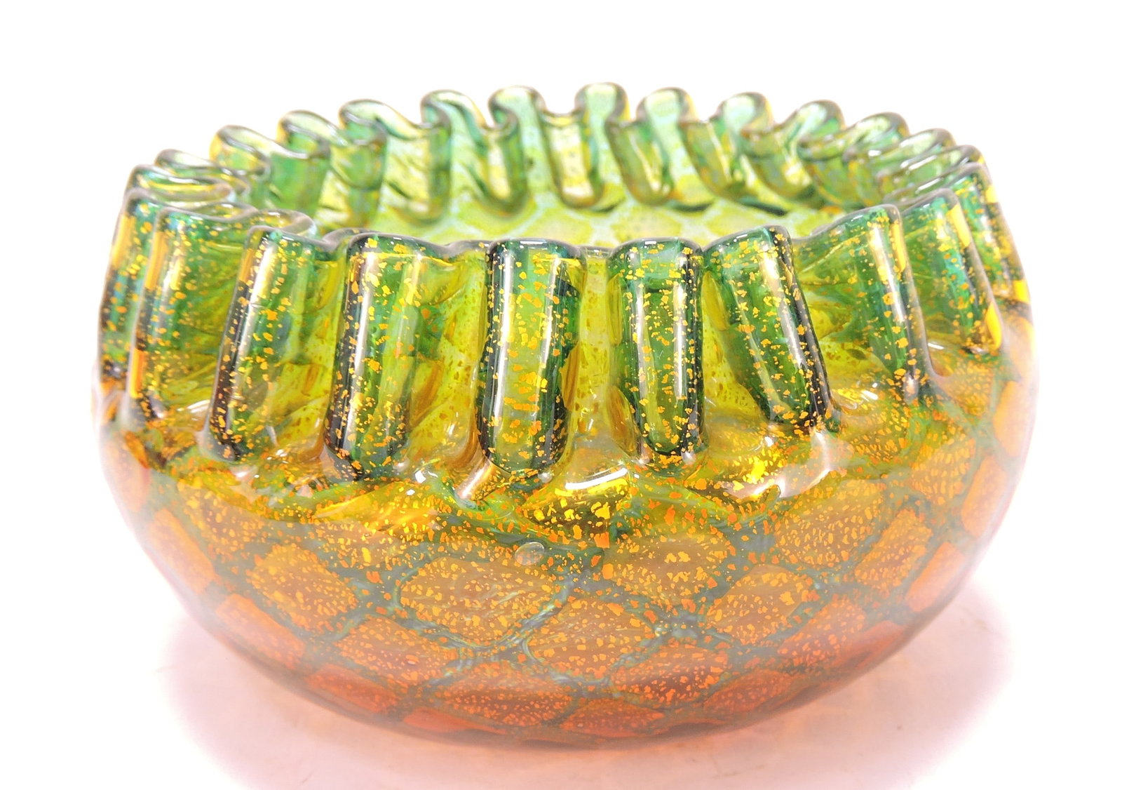 Art glass rose bowl with gold flakes, (1 of 1)
