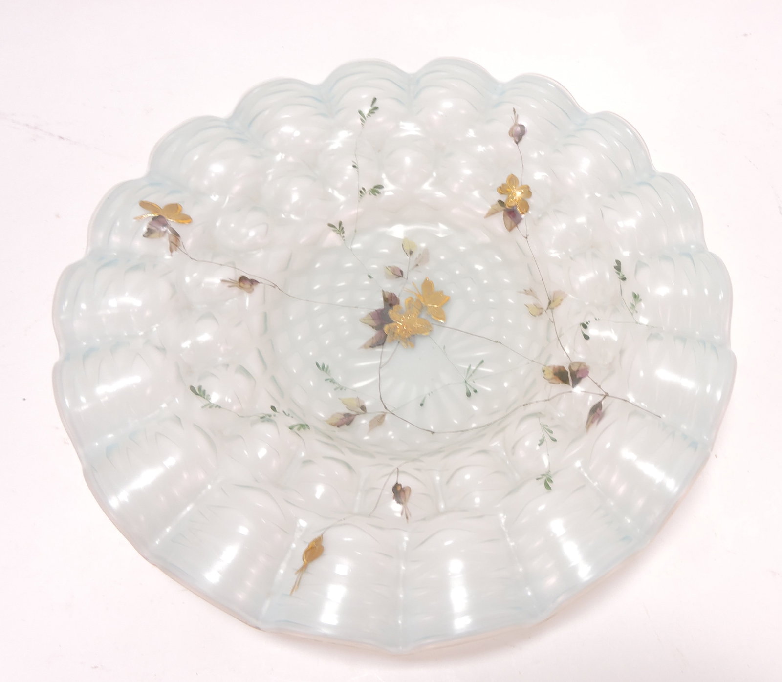 Satin glass MOP plate/tray with enamel,: 10 1/2"