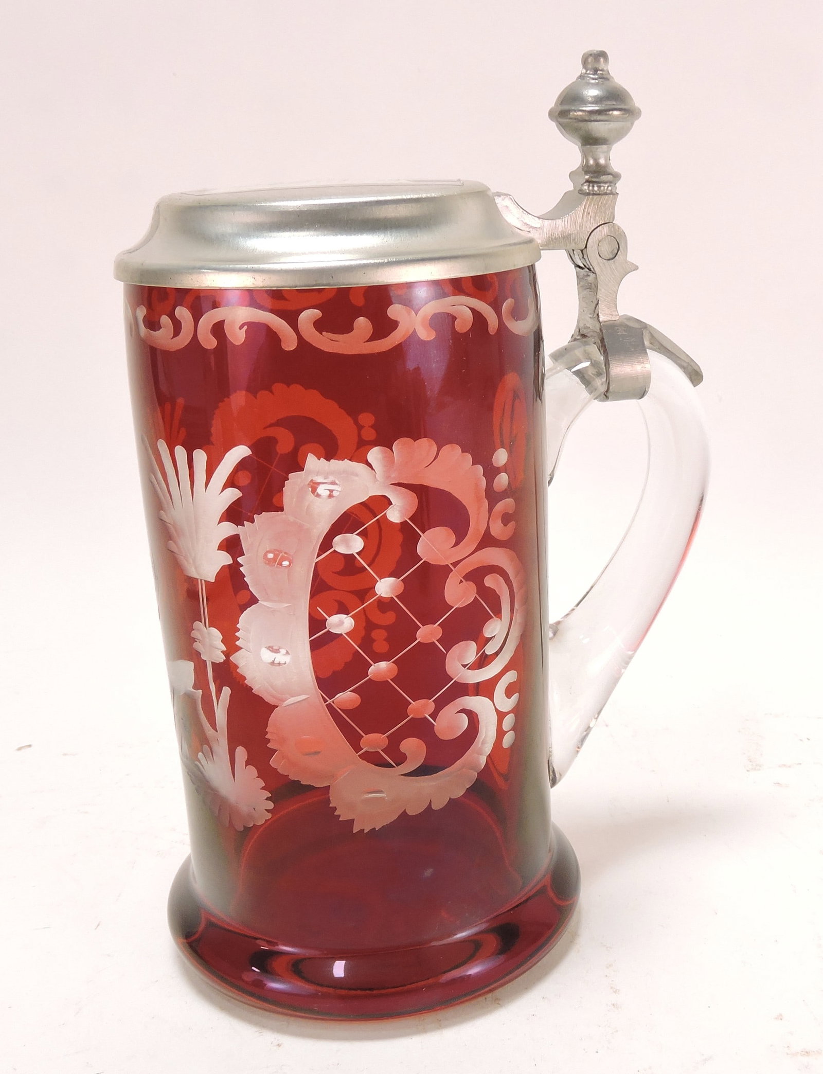 Bohemian red cut to clear stein, 7" (1 of 1)