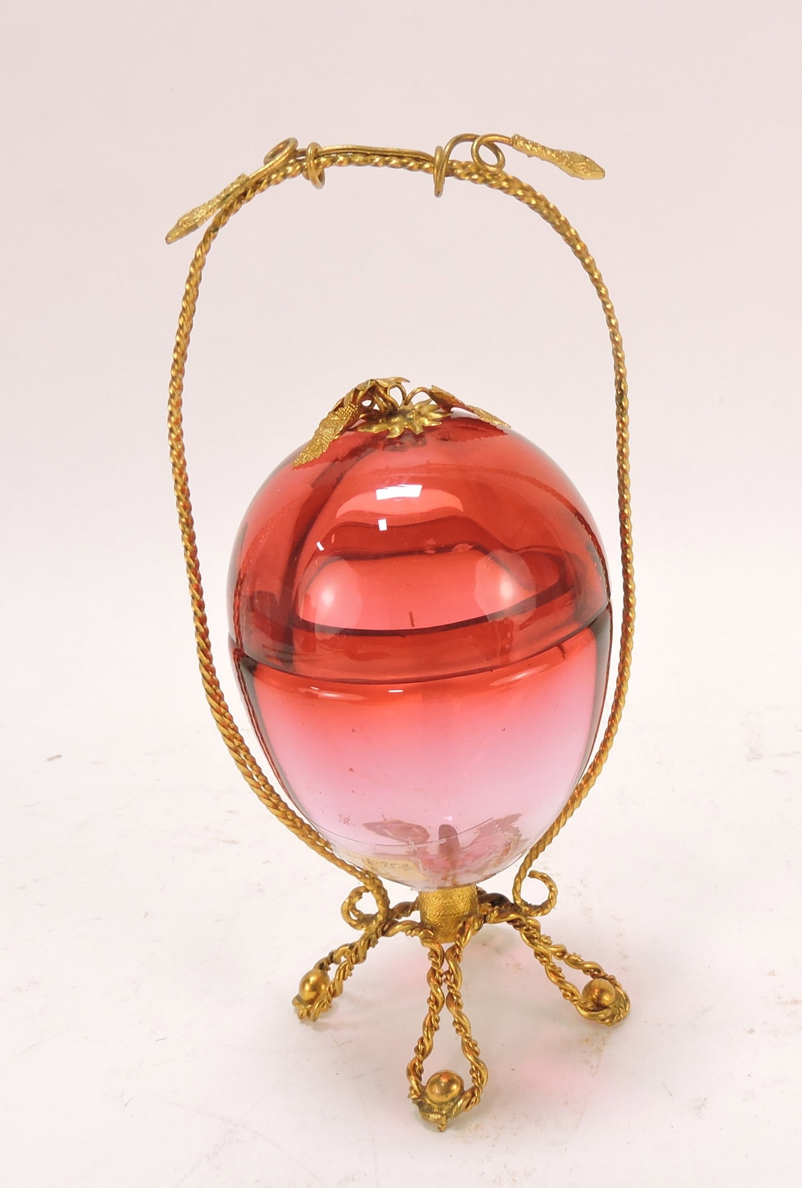 Brass mounted cranberry egg trinket (1 of 1)