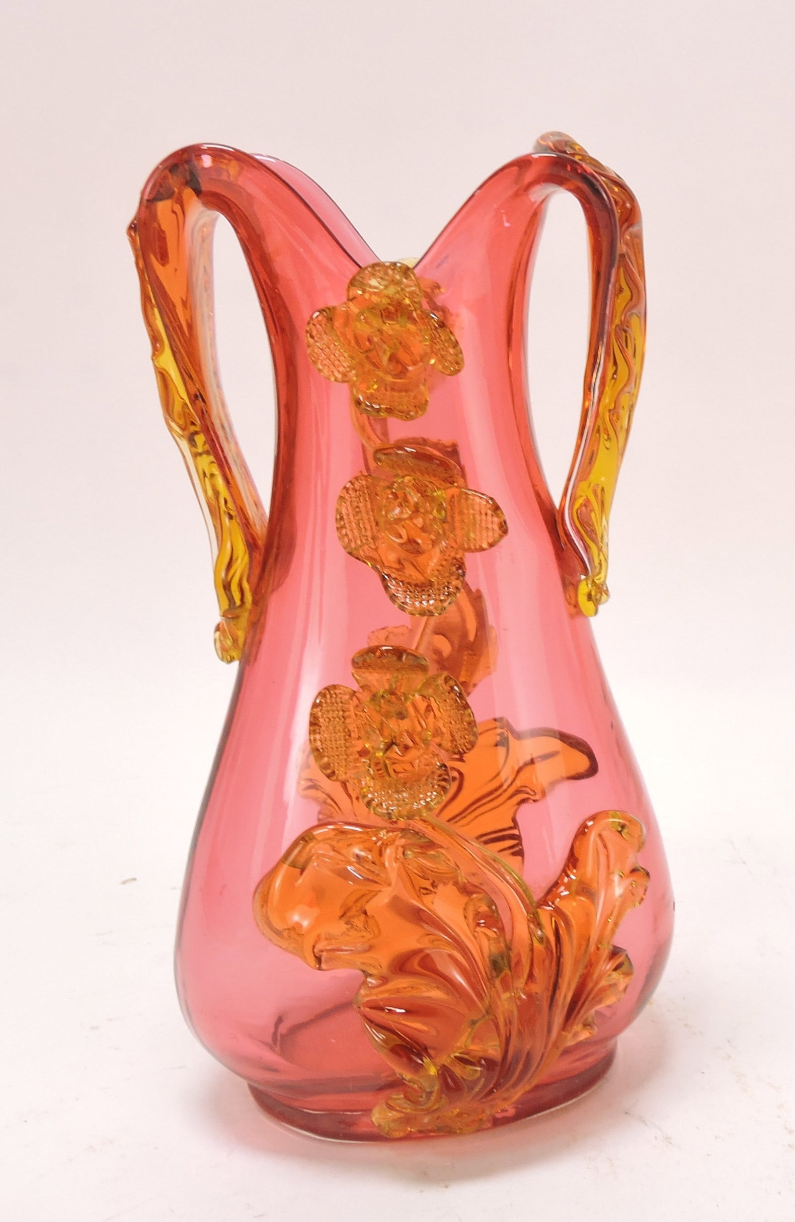 Cranberry and amber art glass vase, (1 of 1)