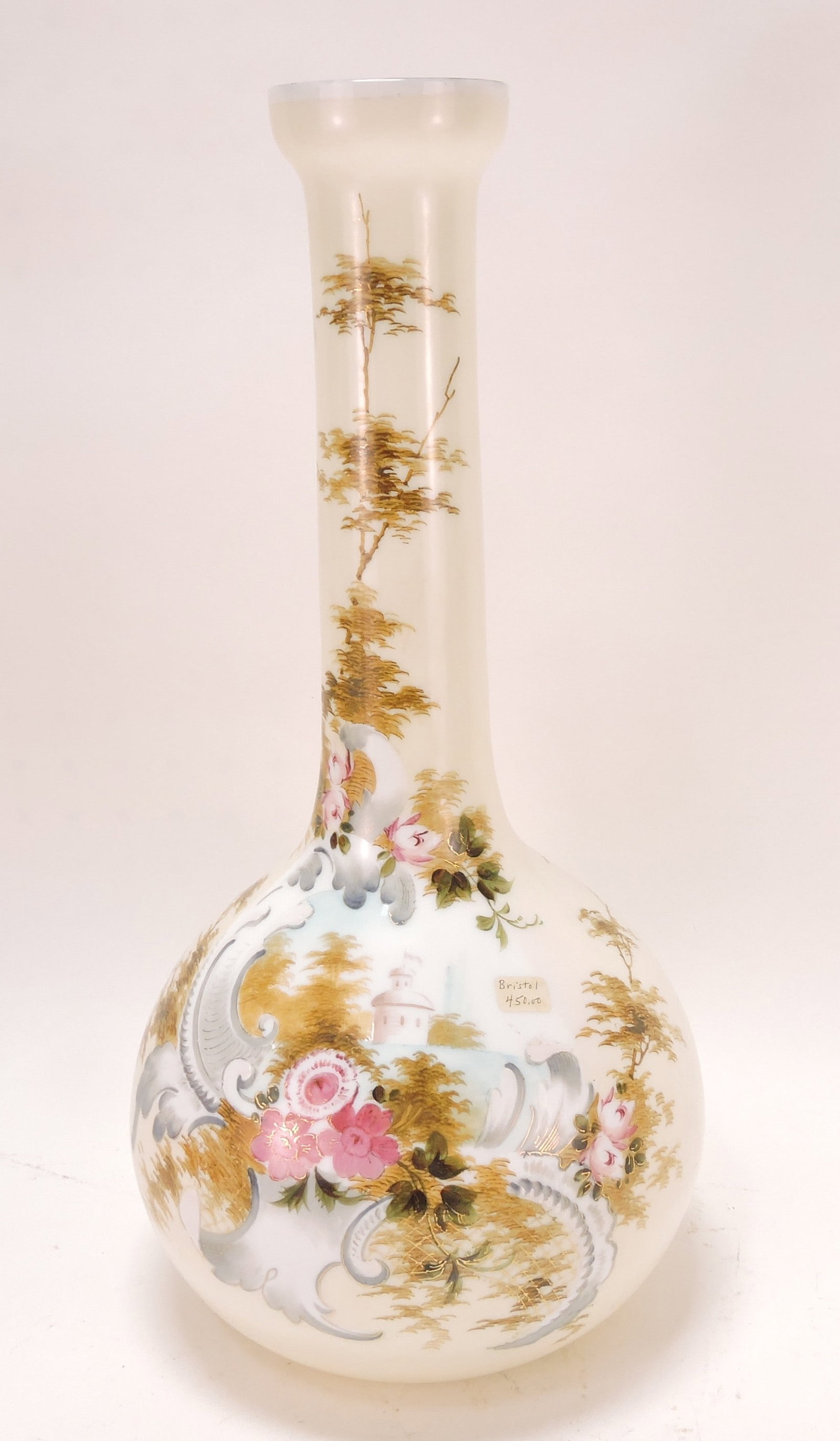 Bristol glass vase with painted scene, (1 of 1)