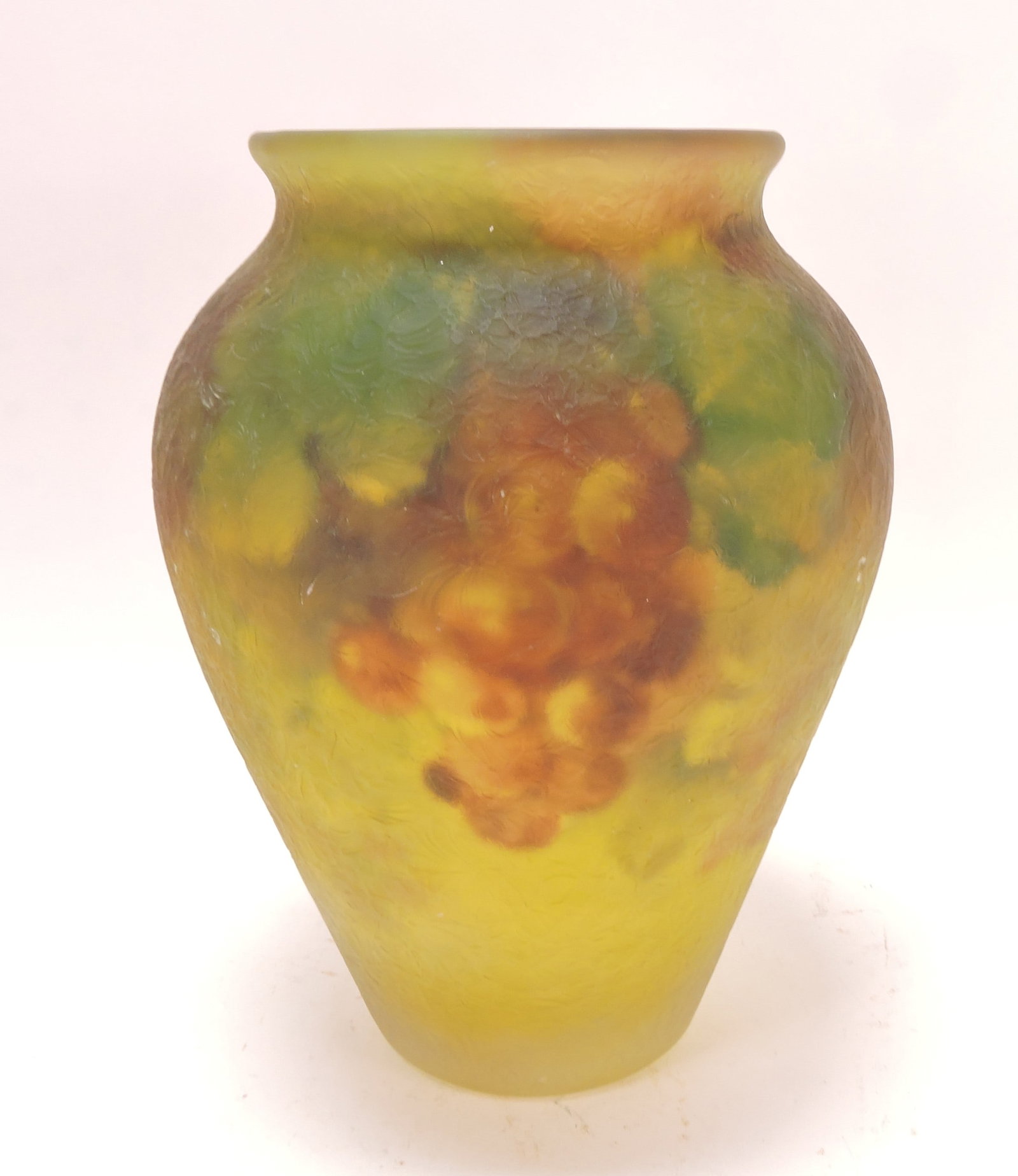 Cameo glass 9" vase with grapes: .