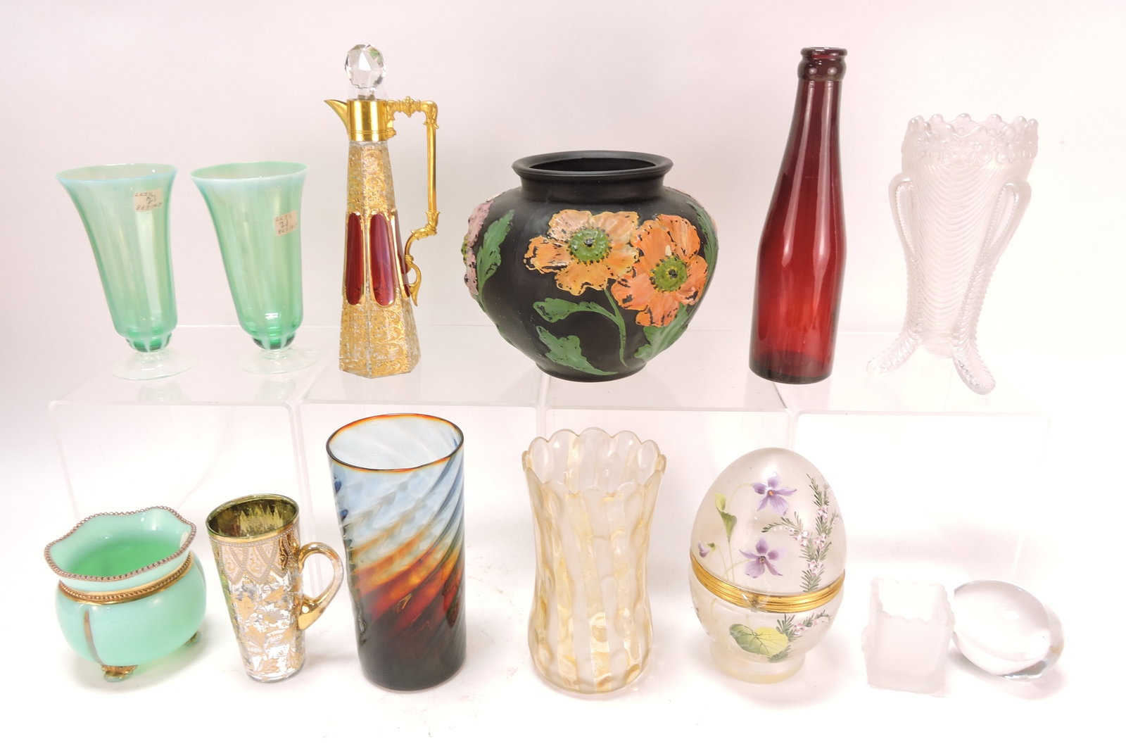 Lot of 13 glass items: .