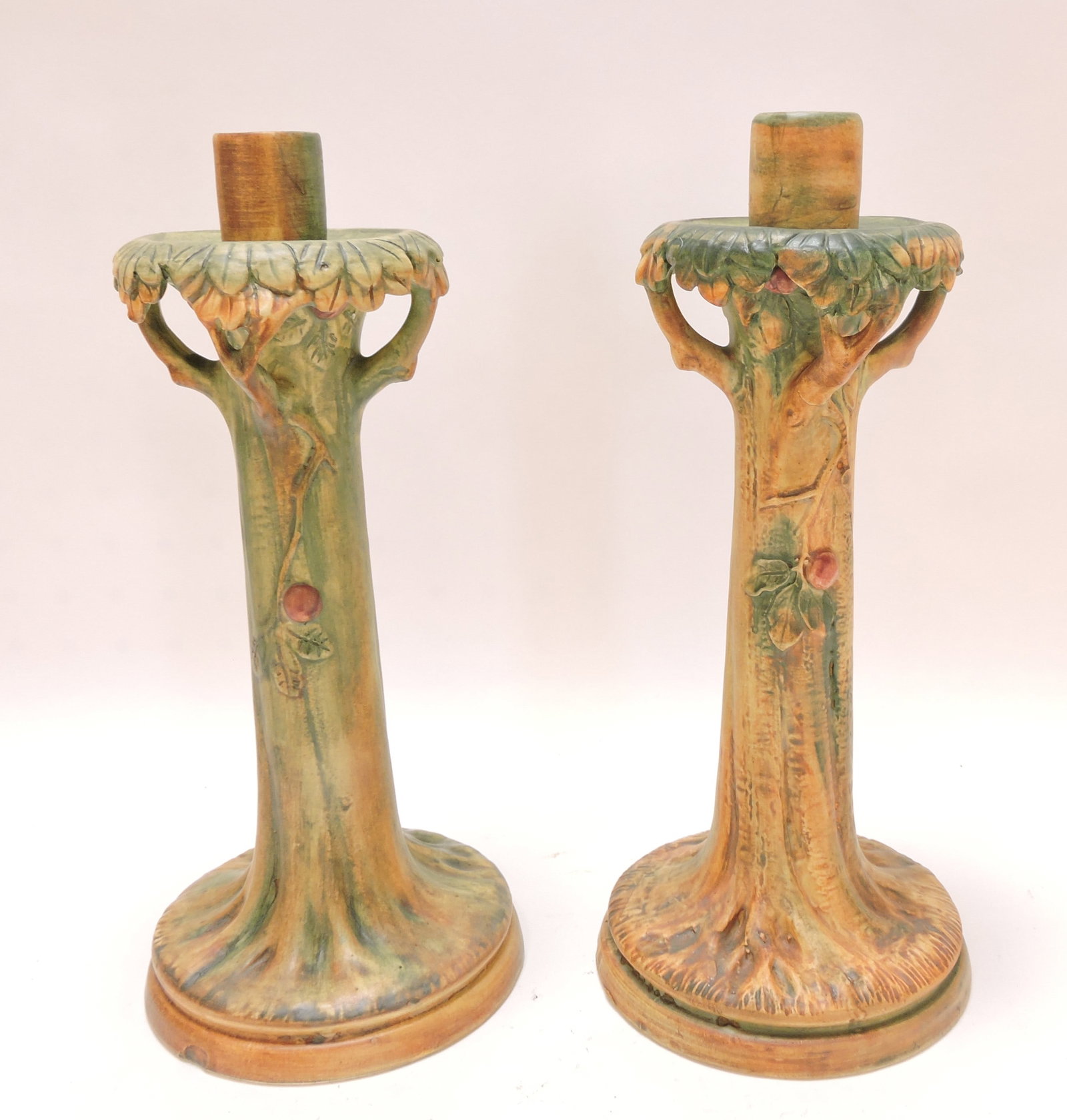 Weller Pottery 'Woodcraft' pair of candle (1 of 1)