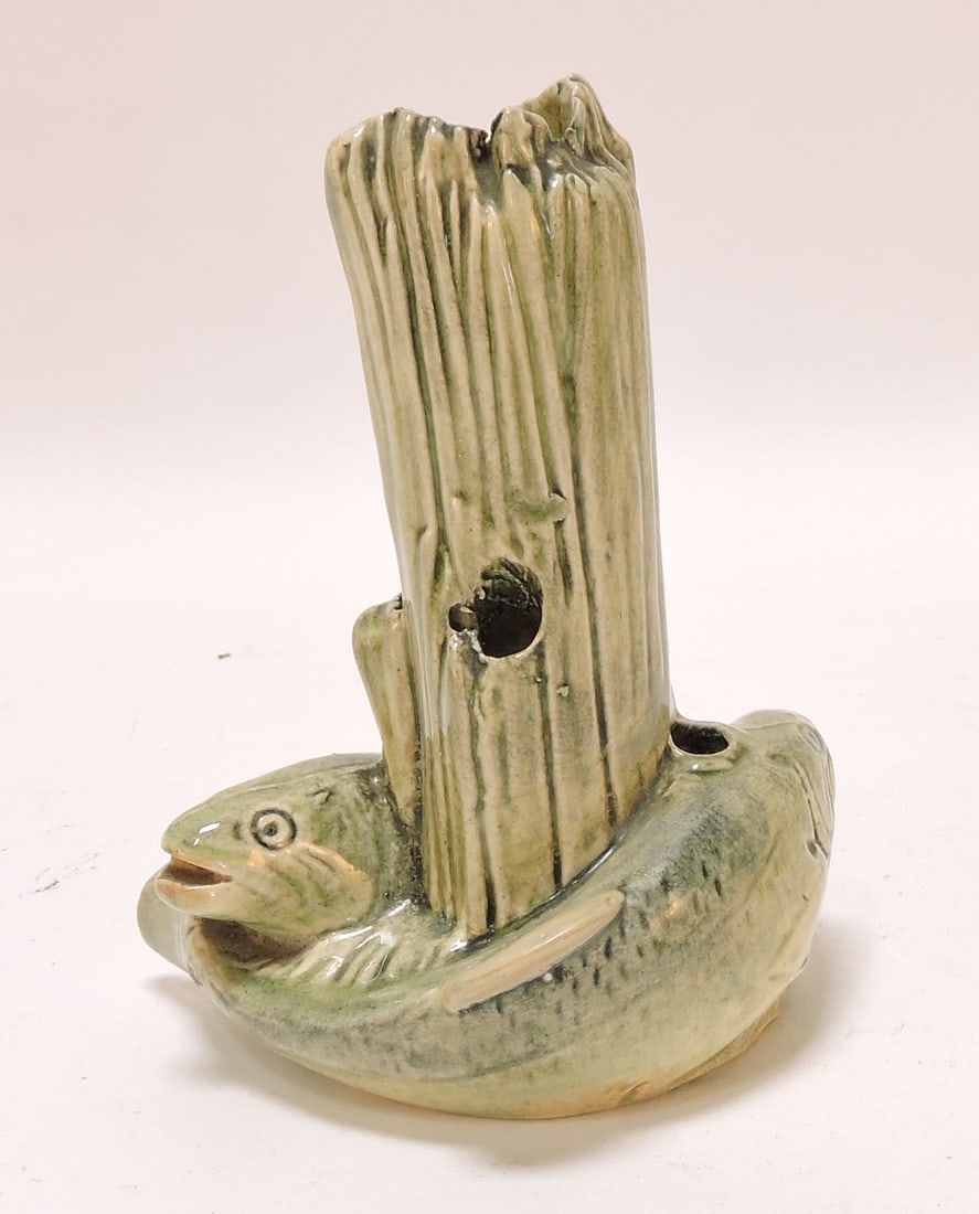 Weller Pottery fish flower frog, 5" - 2