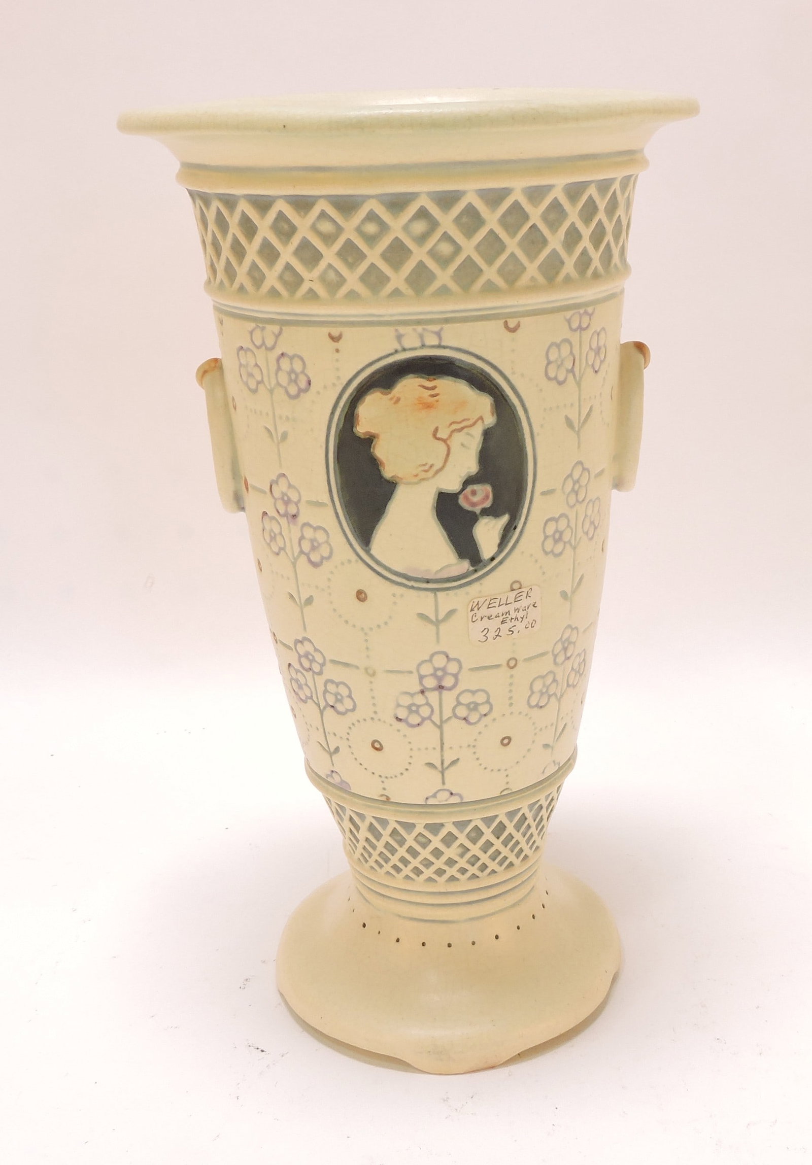 Weller Pottery Ethel cameo portrait vase,: 9 1/2"