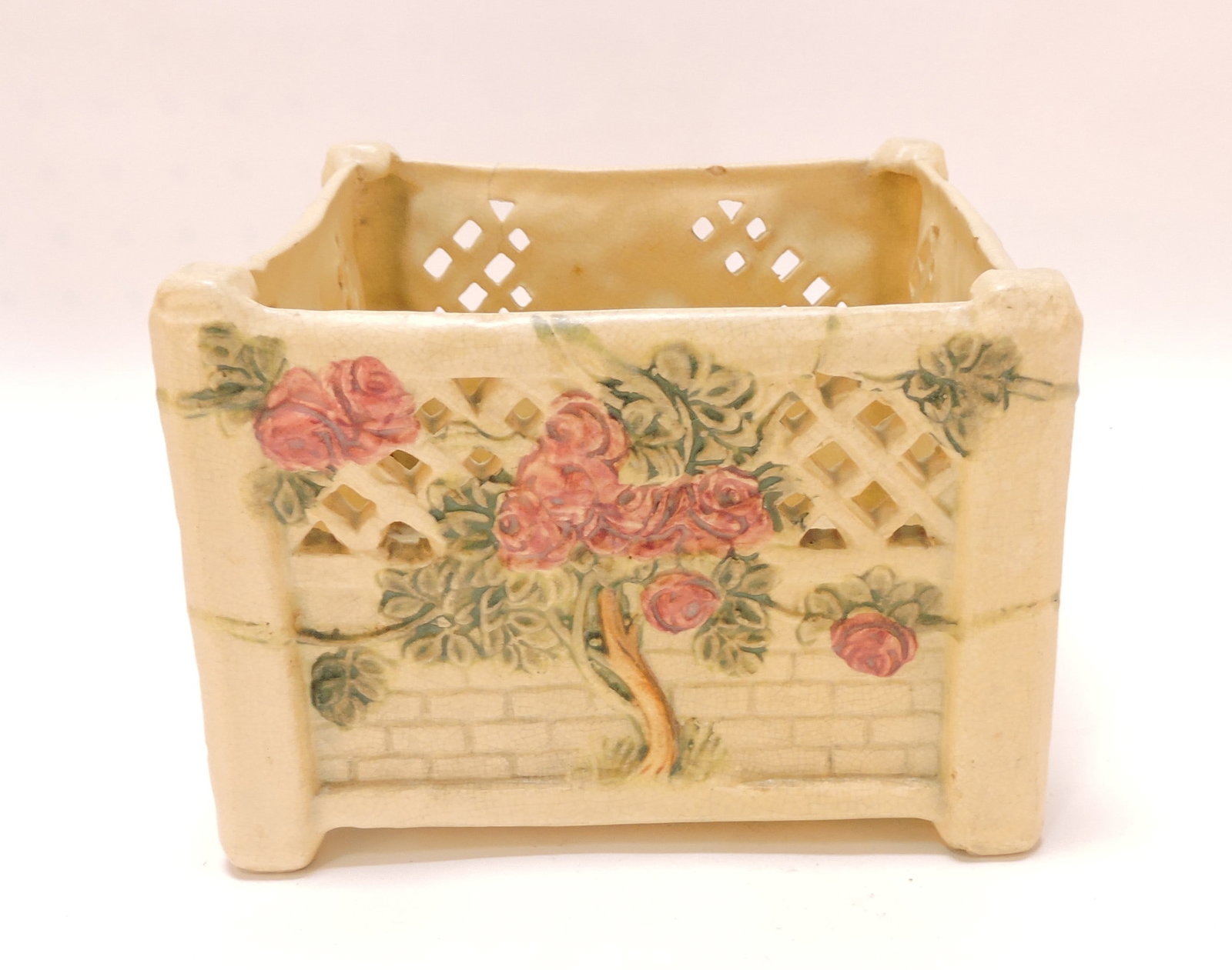 Weller Pottery creamware planter,: 5 1/2" x 7 1/2", nick, hairline