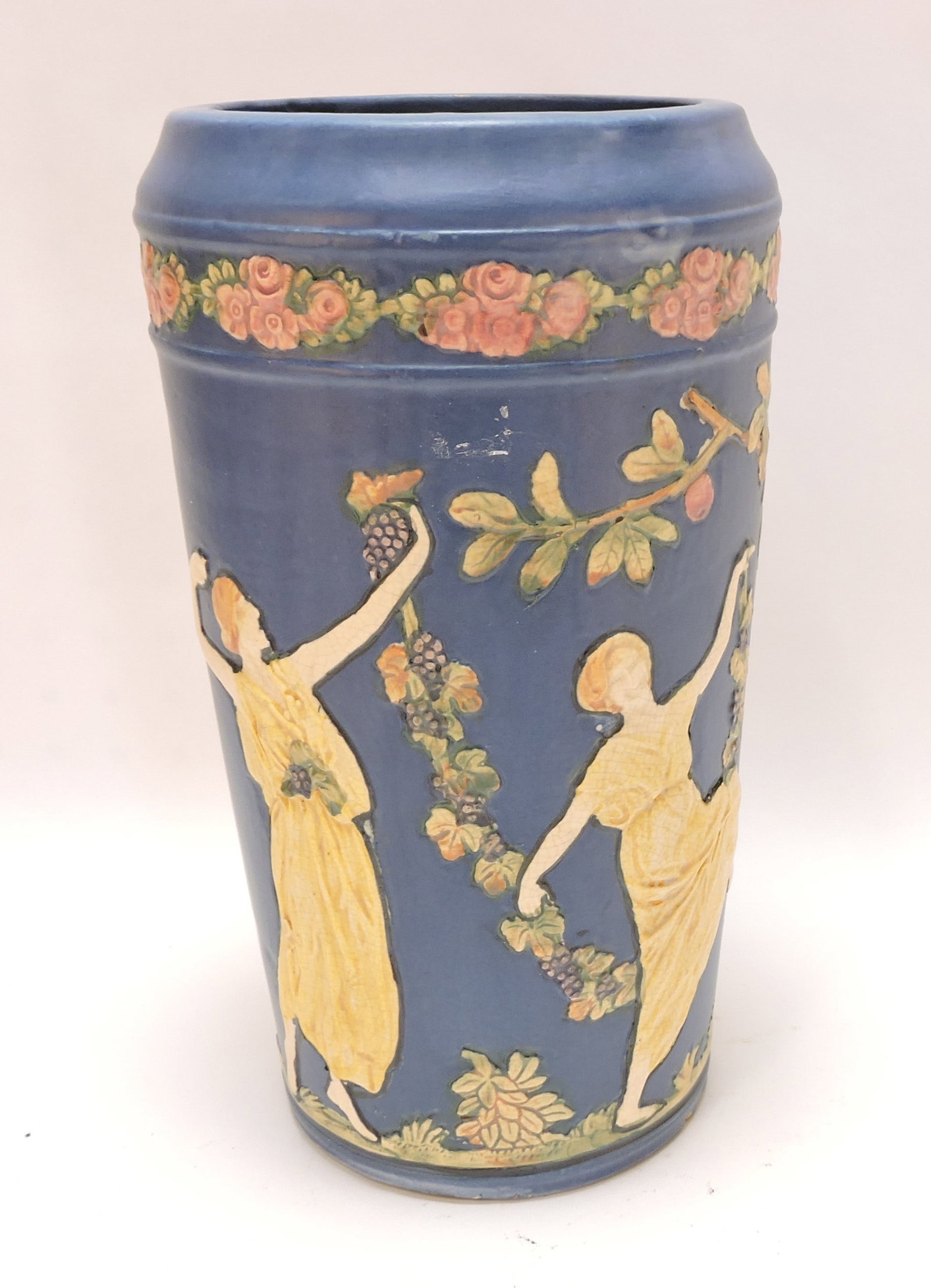 Weller Pottery Blue Ware cameo: dancing lady 12" vase