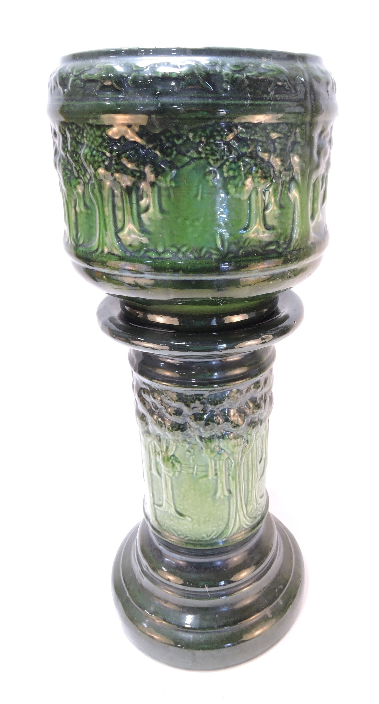Brush McCoy 'Forest' jardiniere and: pedestal, 28"