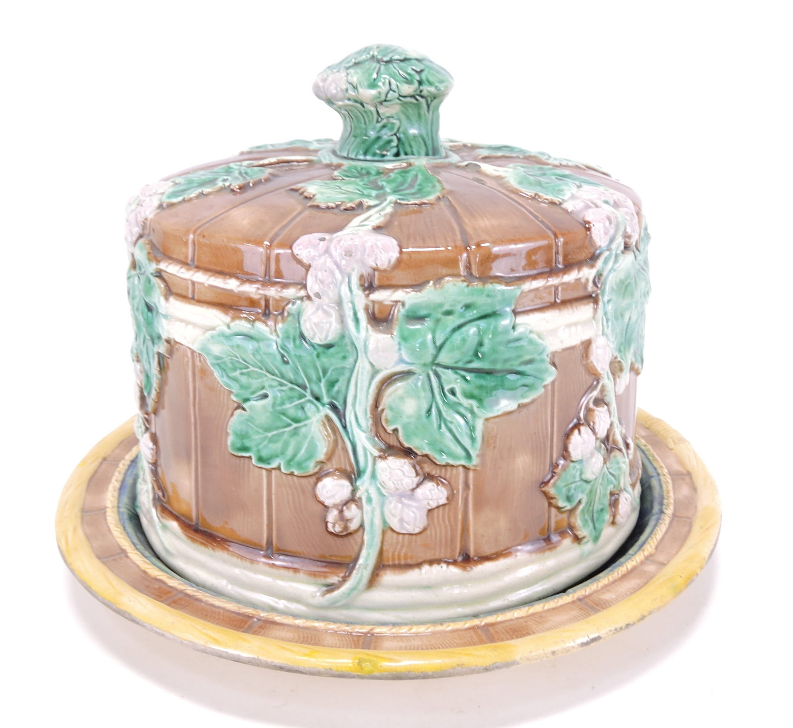 Majolica rustic cheese keeper with vine (1 of 1)