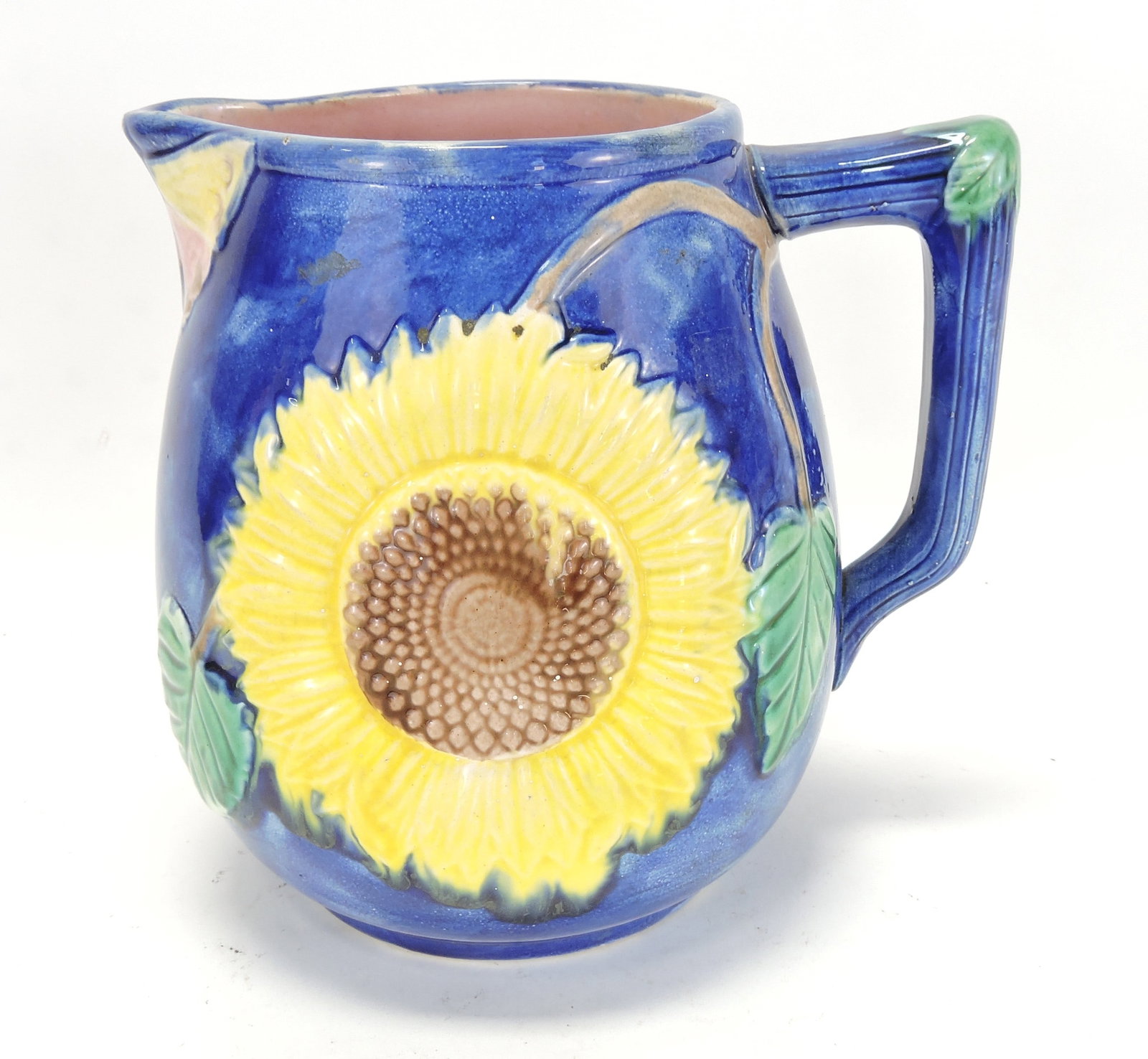 Majolica cobalt sunflower pitcher with (1 of 2)