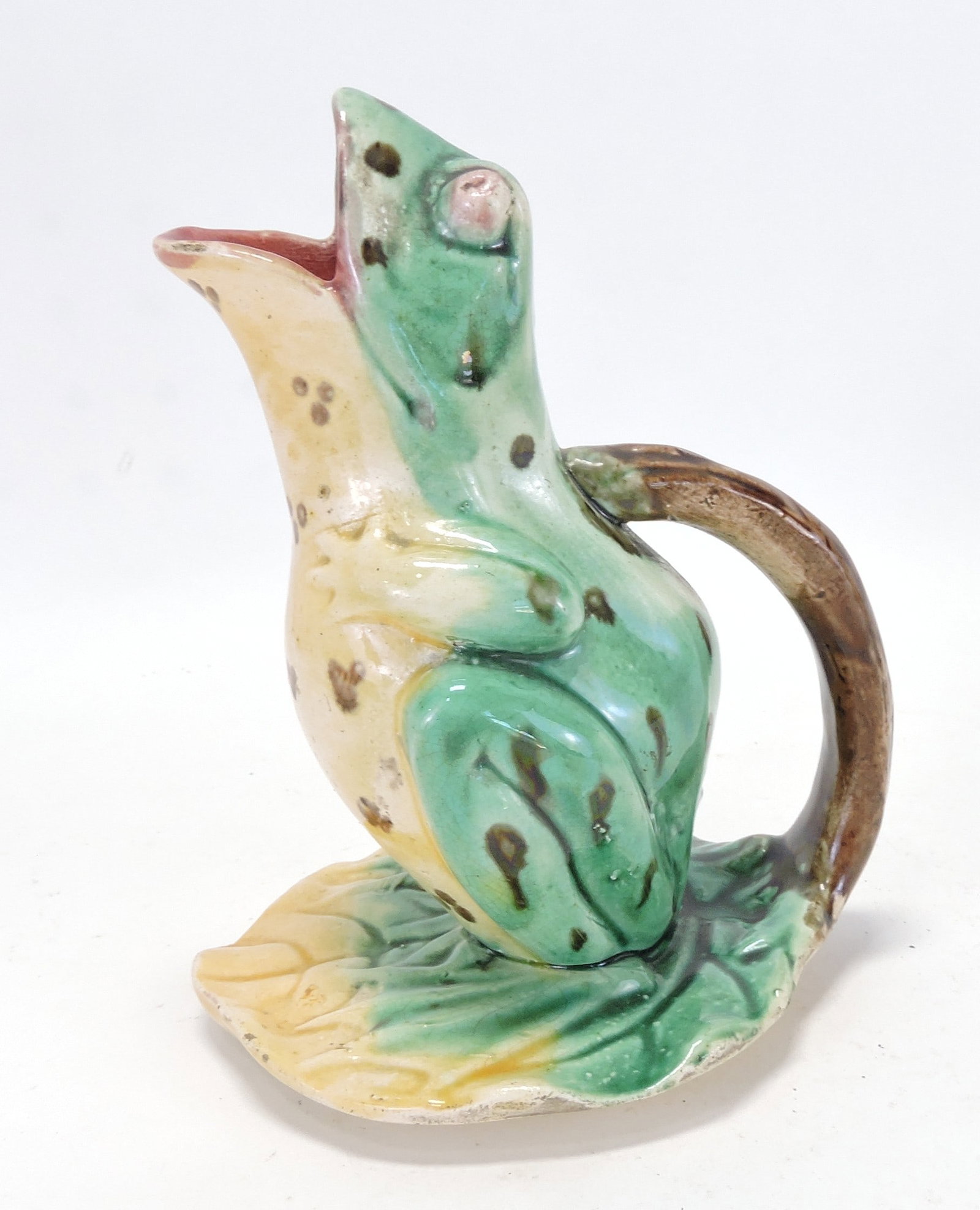 Majolica figural pitcher with frog atop (1 of 1)