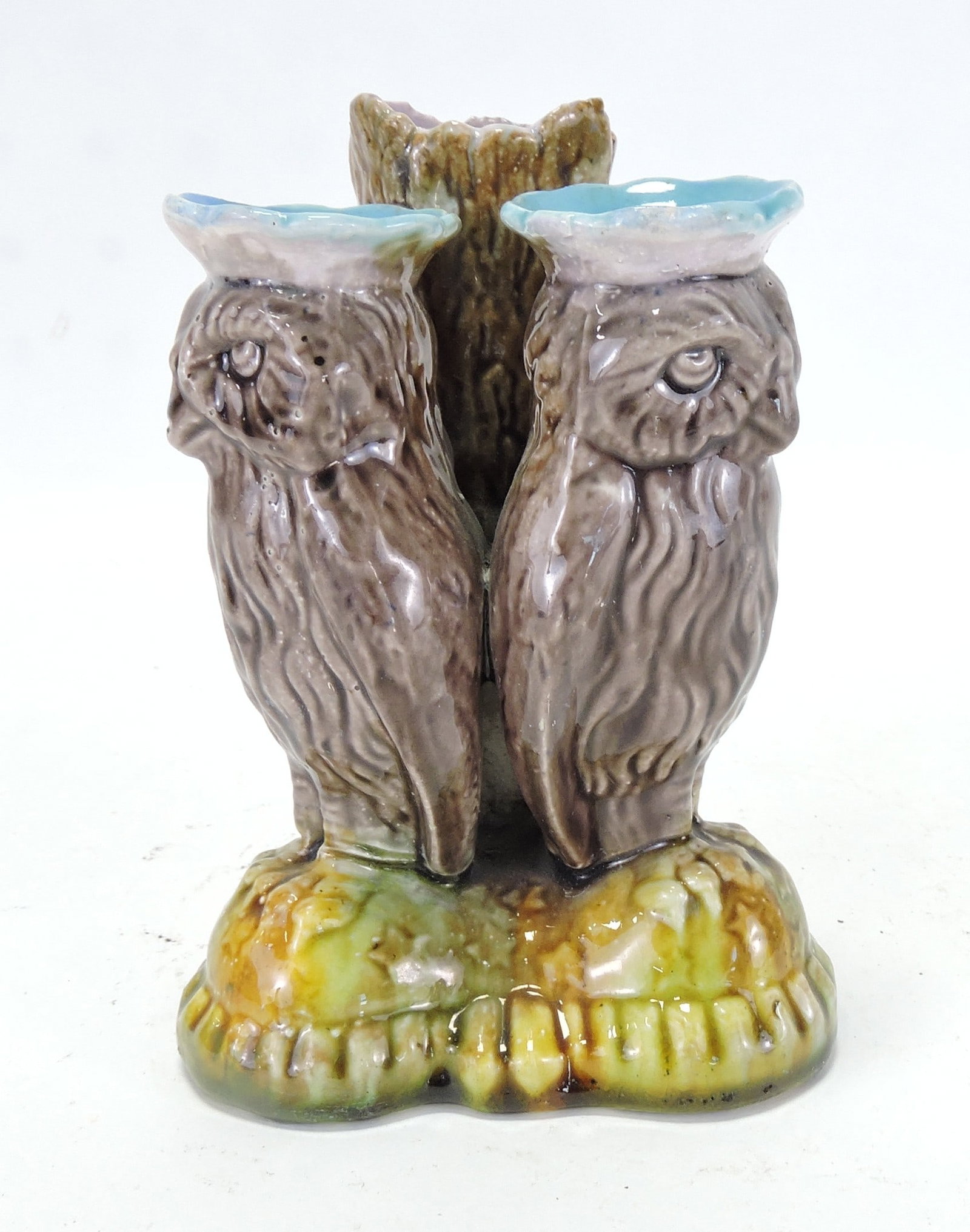 Majolica triple hole bud vase with two (1 of 1)