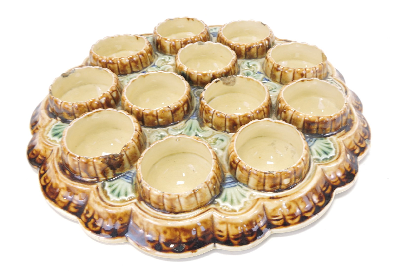 Majolica escargot plate, 9", chips and (1 of 1)