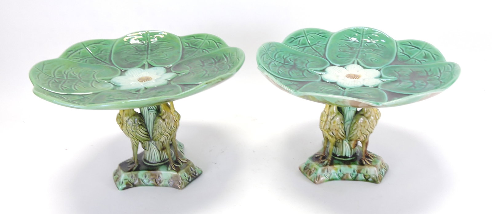 Majolica pair of pond lily tazzas (1 of 2)