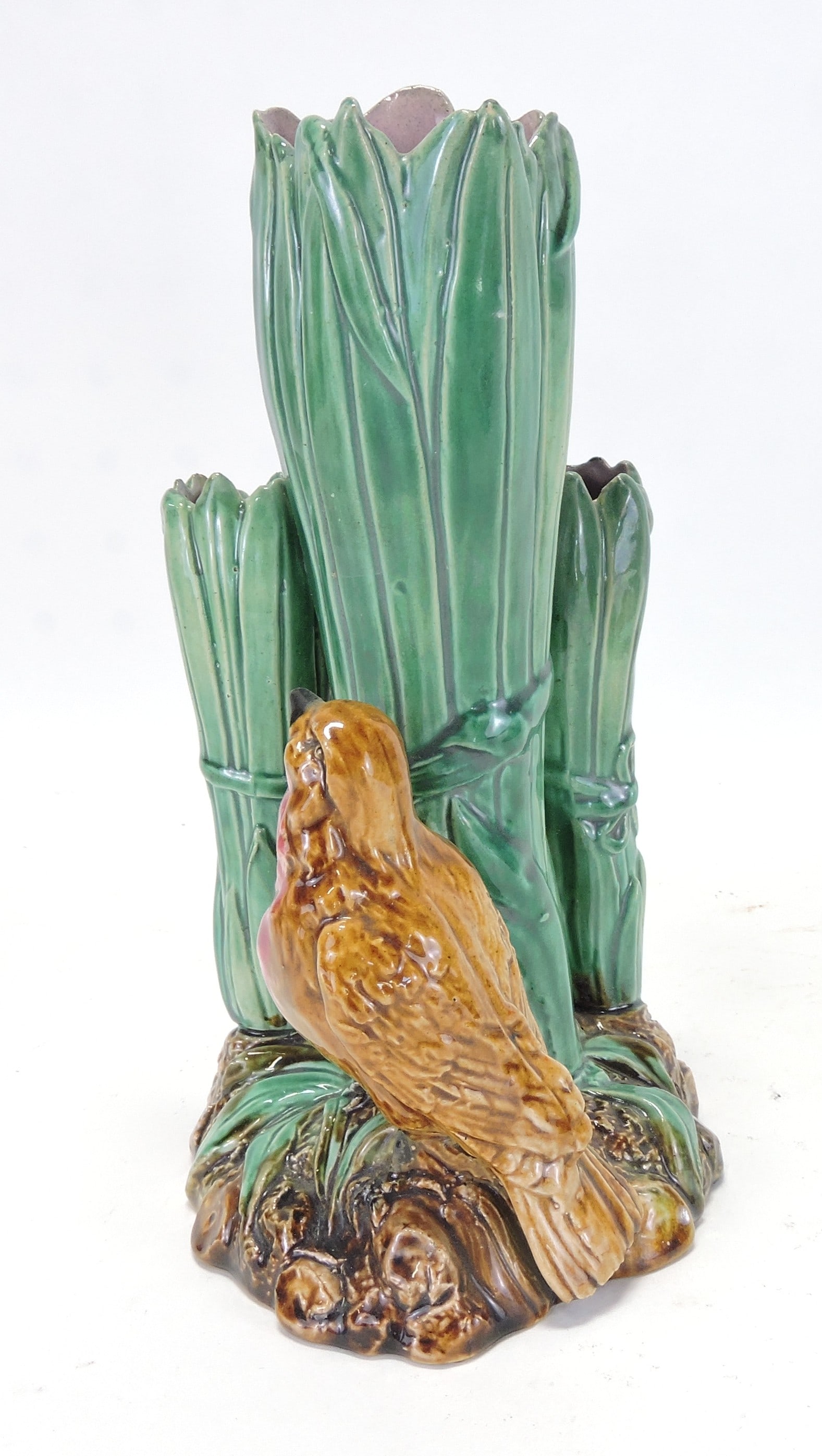 English majolica triple hole posy vase (1 of 2)