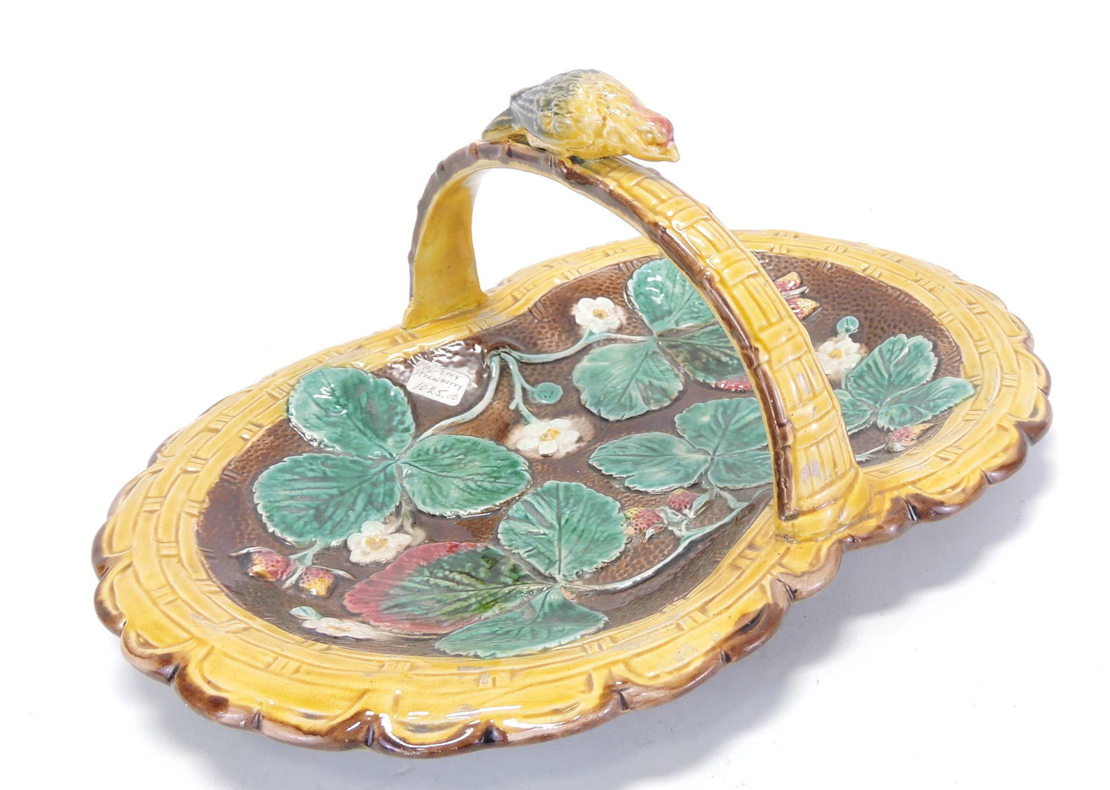 Majolica strawberry basket with unusual (1 of 1)
