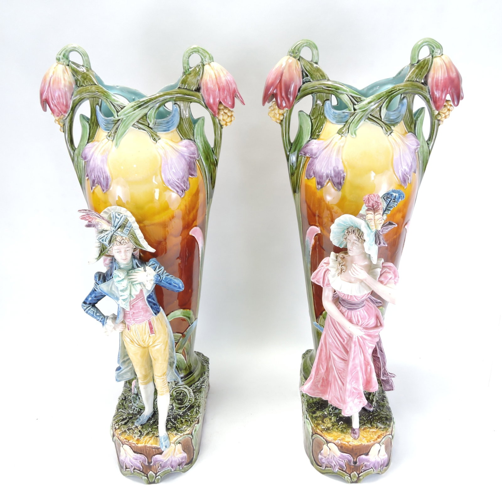 Continental majolica pair of figural (1 of 3)