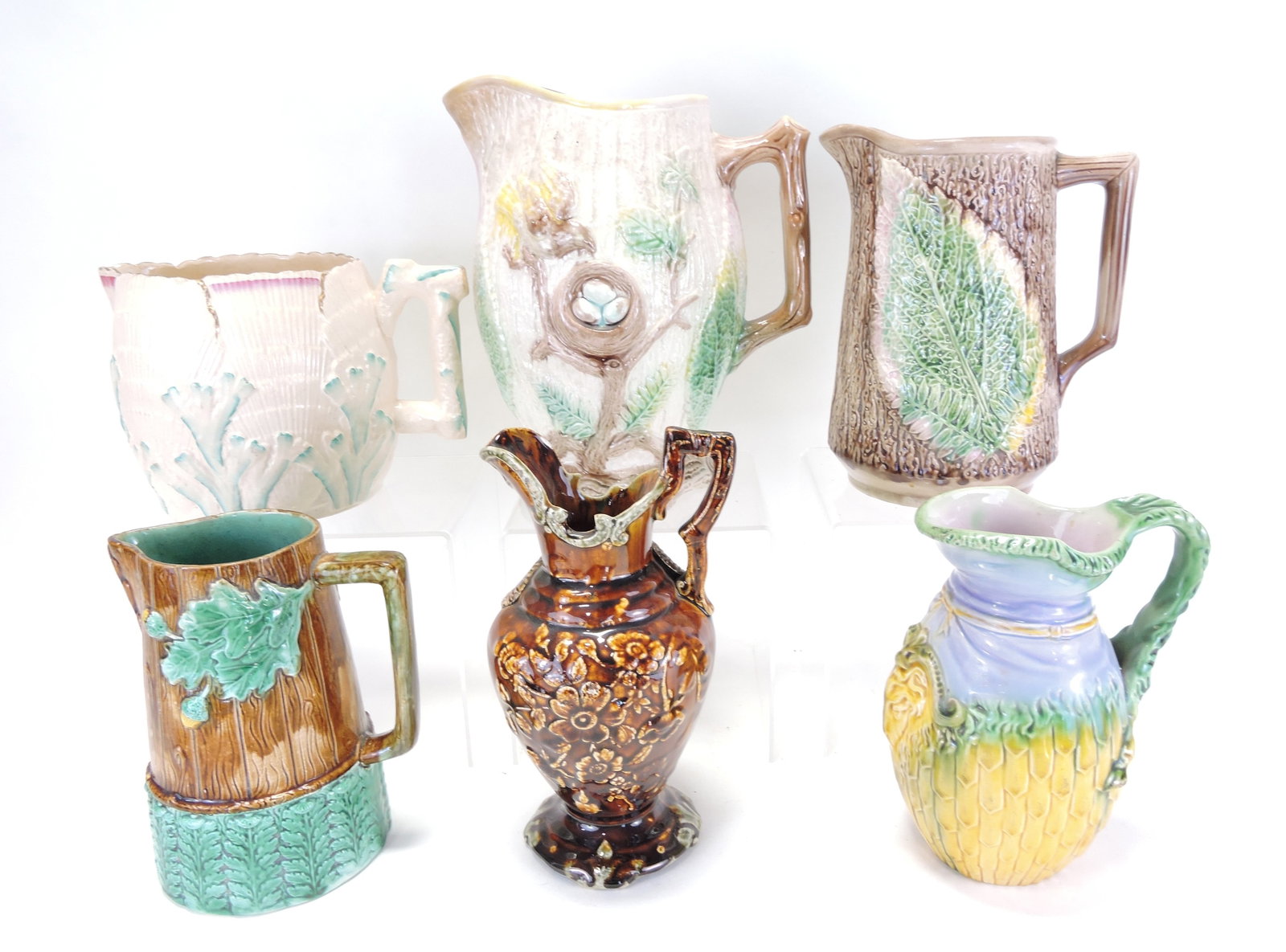 Majolica lot of 6 pitchers, 5 1/2" to (1 of 1)