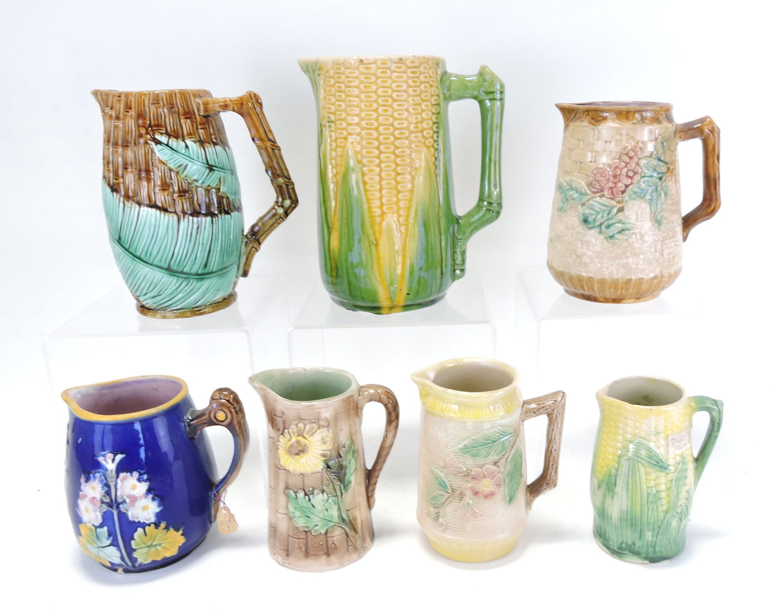 Majolica lot of 7 pitchers, 4 1/2" to (1 of 1)