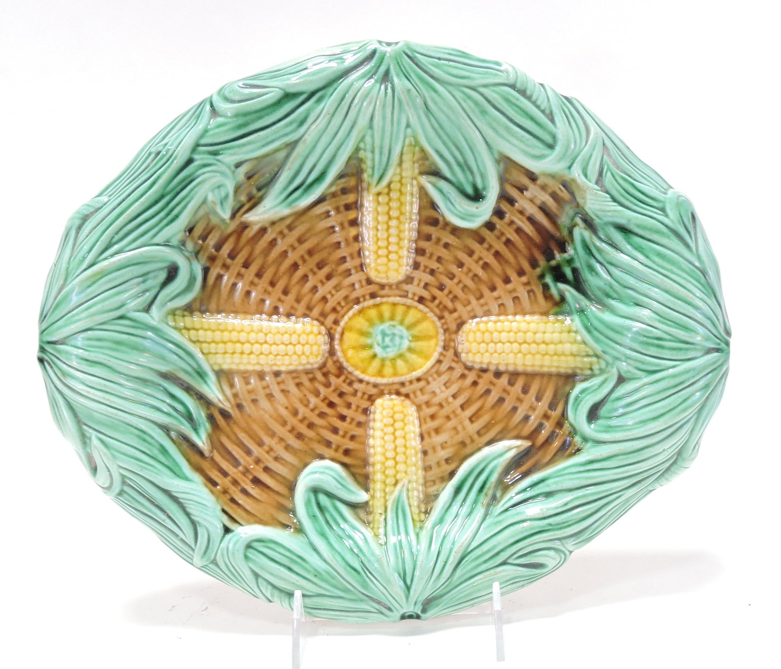 Adams & Bromley majolica corn: platter, 13"