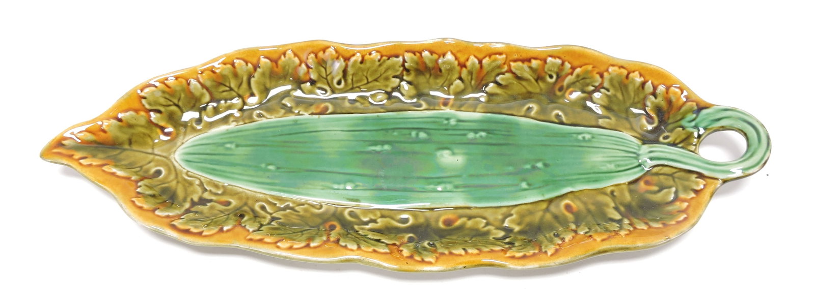 Majolica pickle tray, 15": .