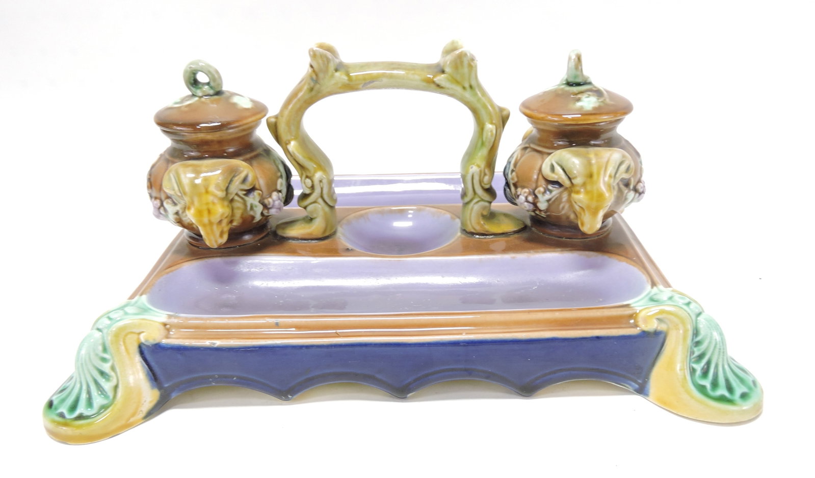 Majolica desk stand with ram's head (1 of 3)