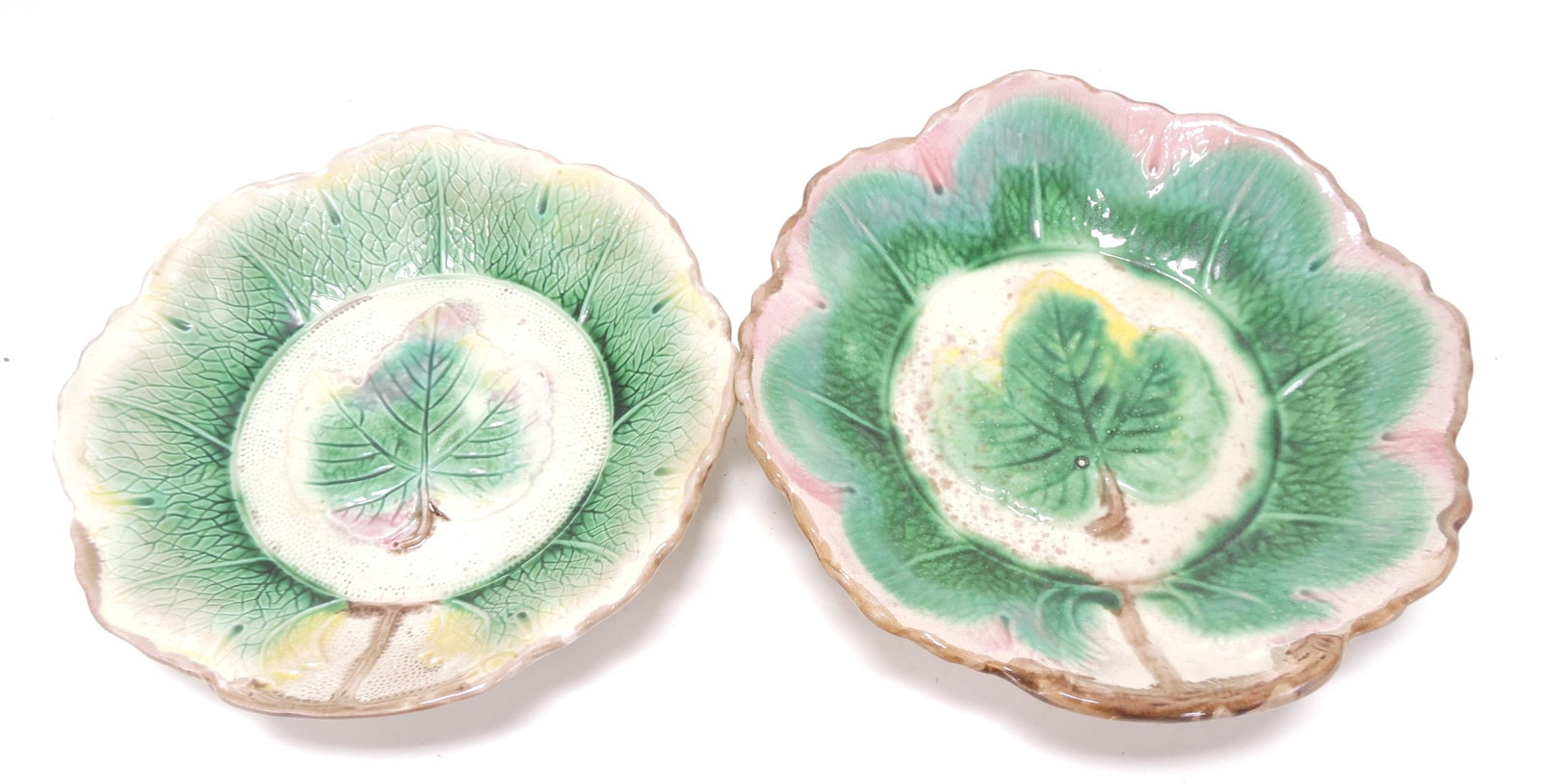 Majolica lot of 2 leaf bowls, 9" & 10" (1 of 1)