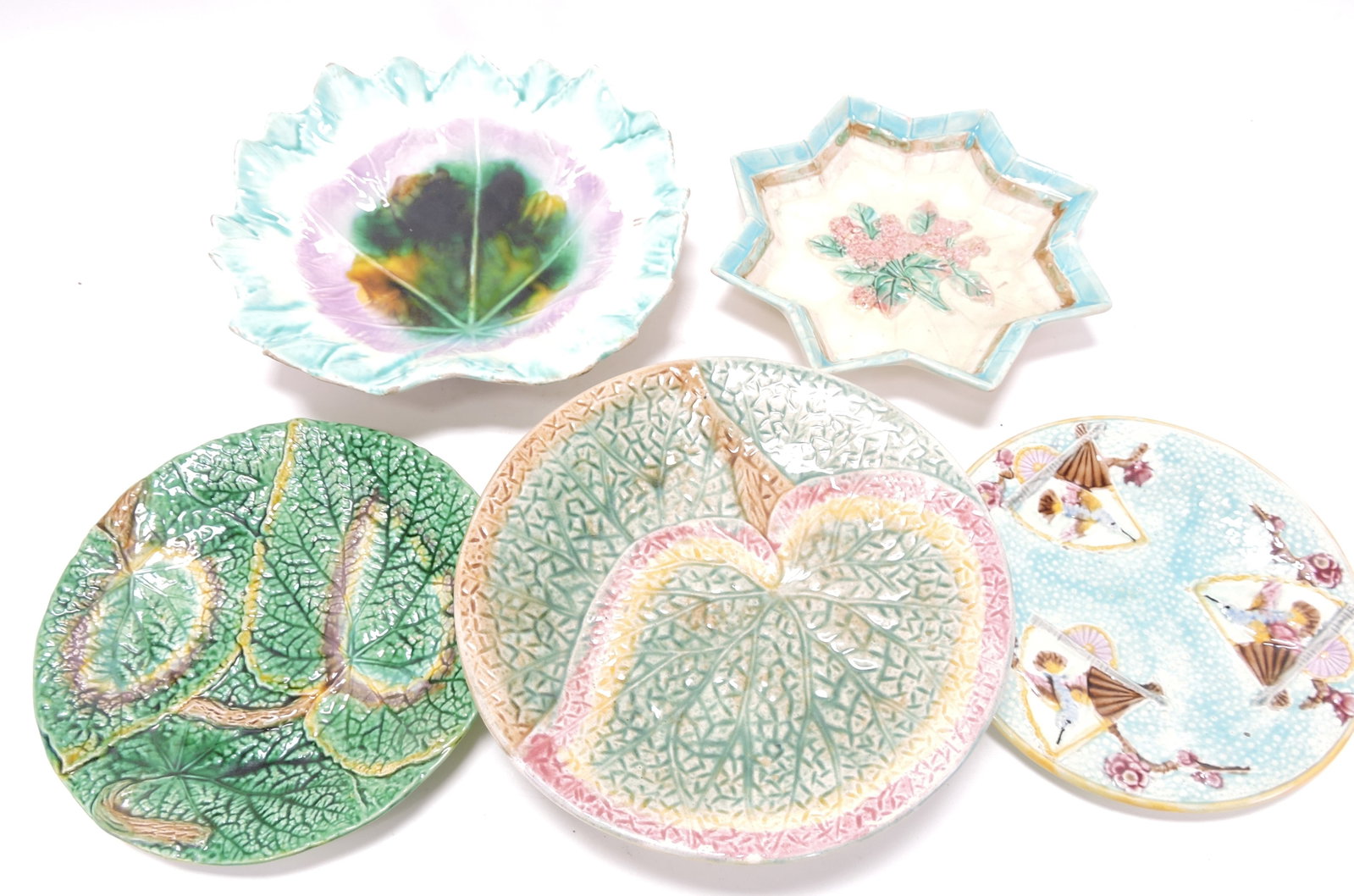 Majolica lot of 5 plates/platters/compote, (1 of 1)