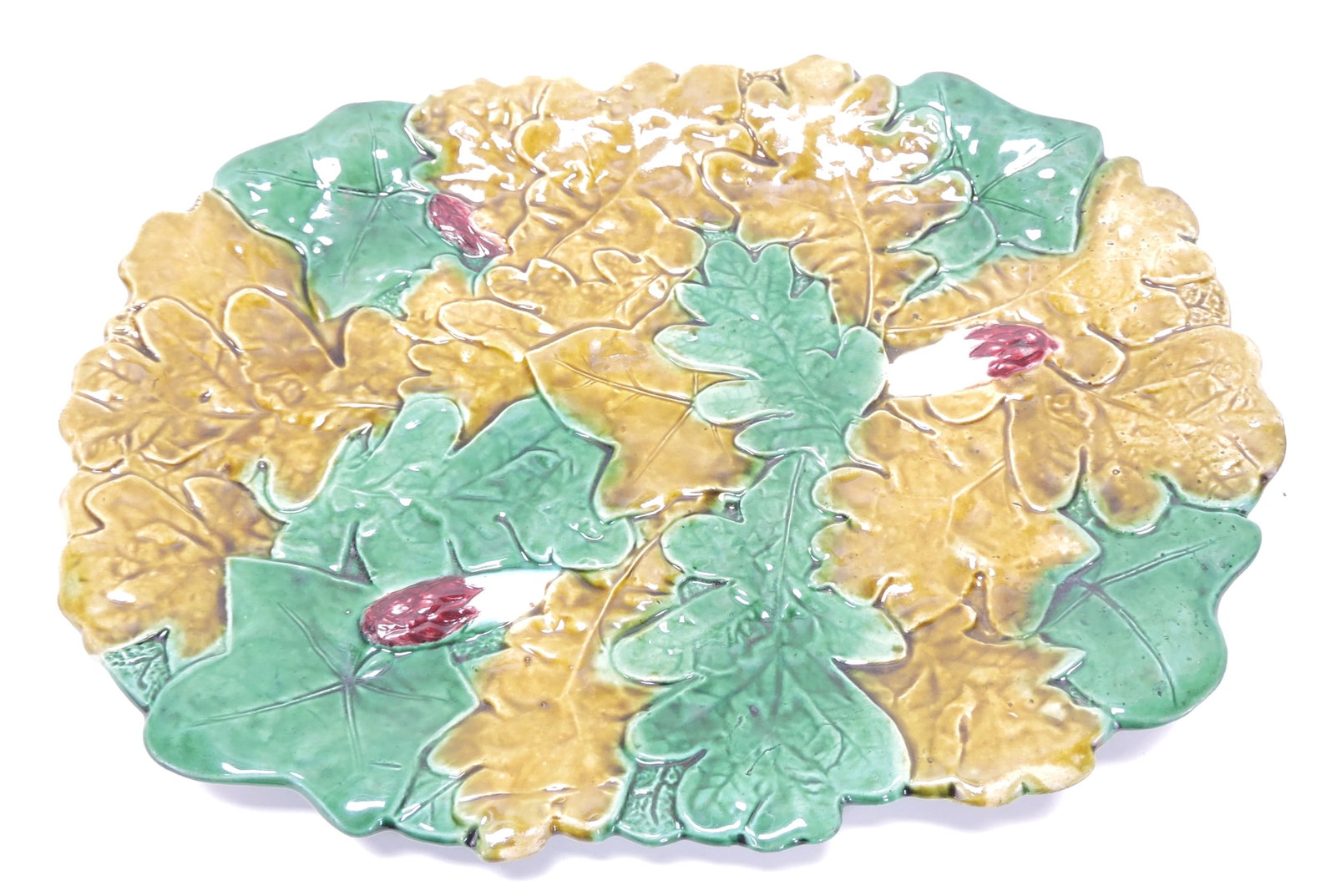 Majolica asparagus tray with oak leaves, (1 of 1)