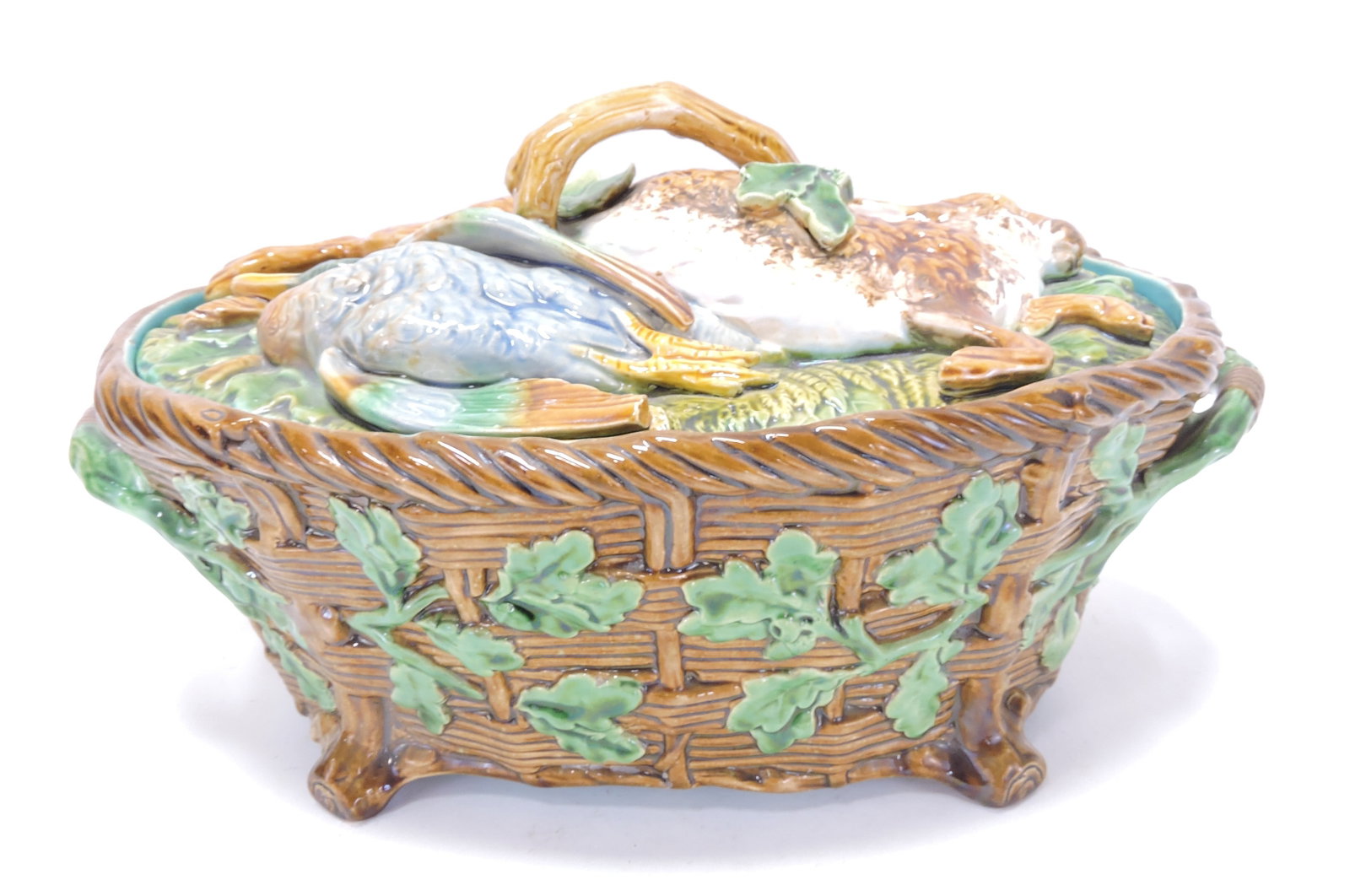 Minton majolica game dish, basketweave (1 of 3)