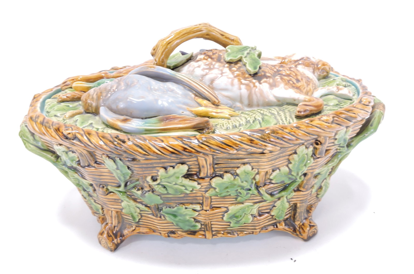 Minton majolica game dish, basketweave (1 of 3)