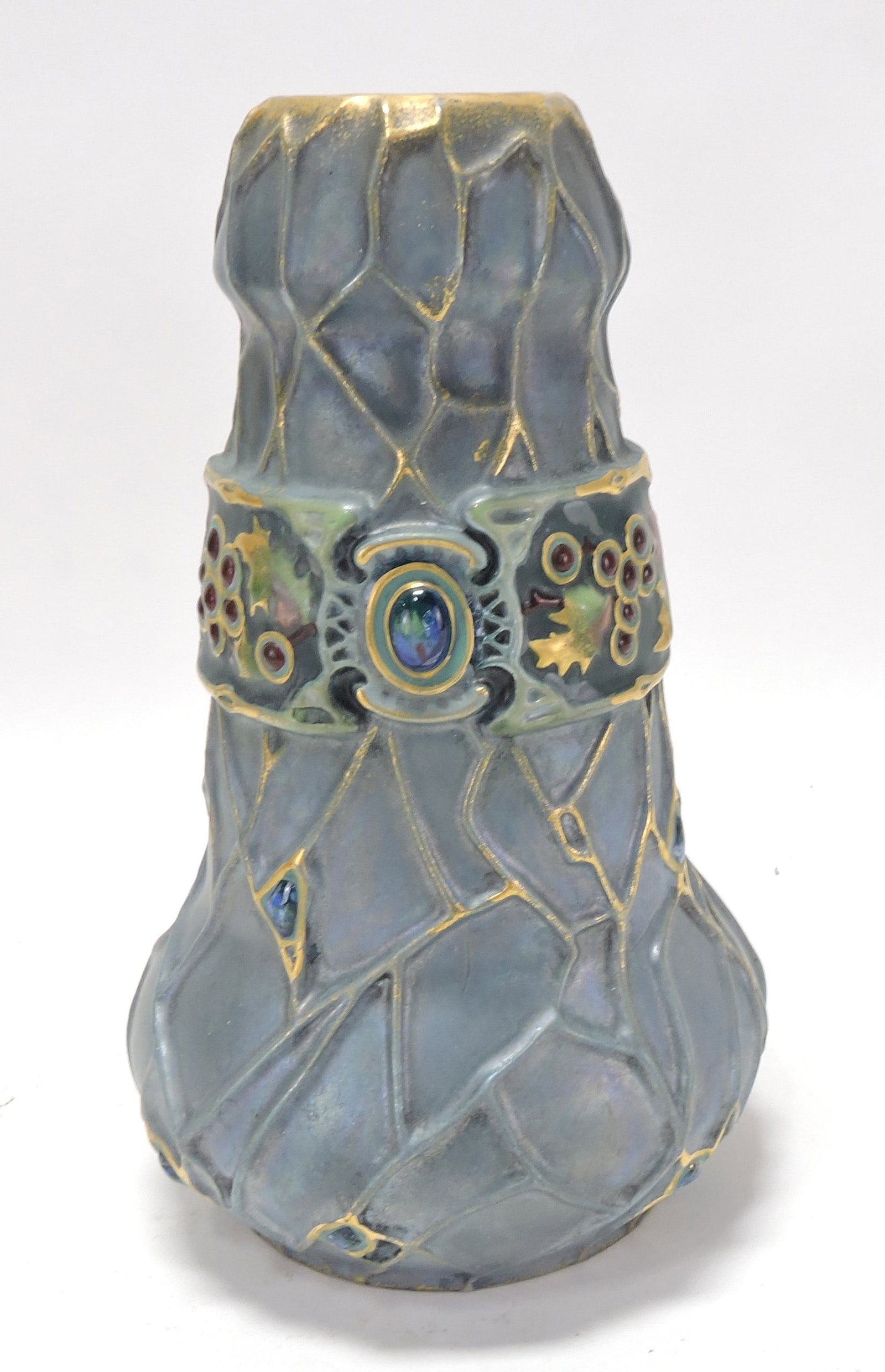 Amphora jeweled holly porcelain vase,: 9"