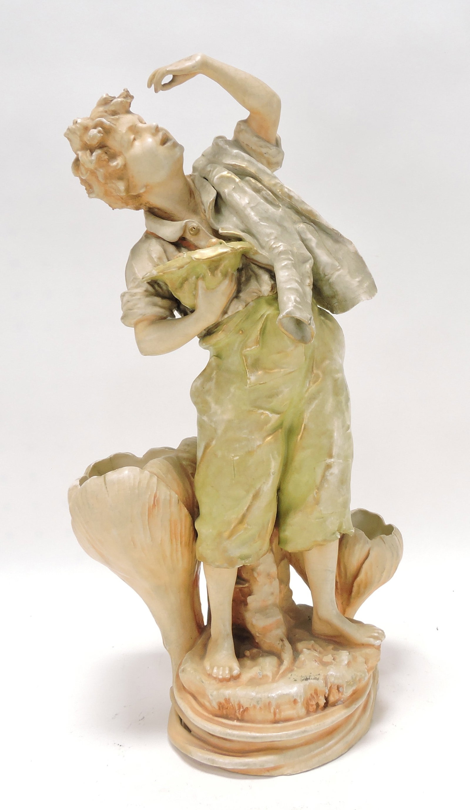 Amphora porcelain figure of man: eating cherries, loss of one finger, 16"