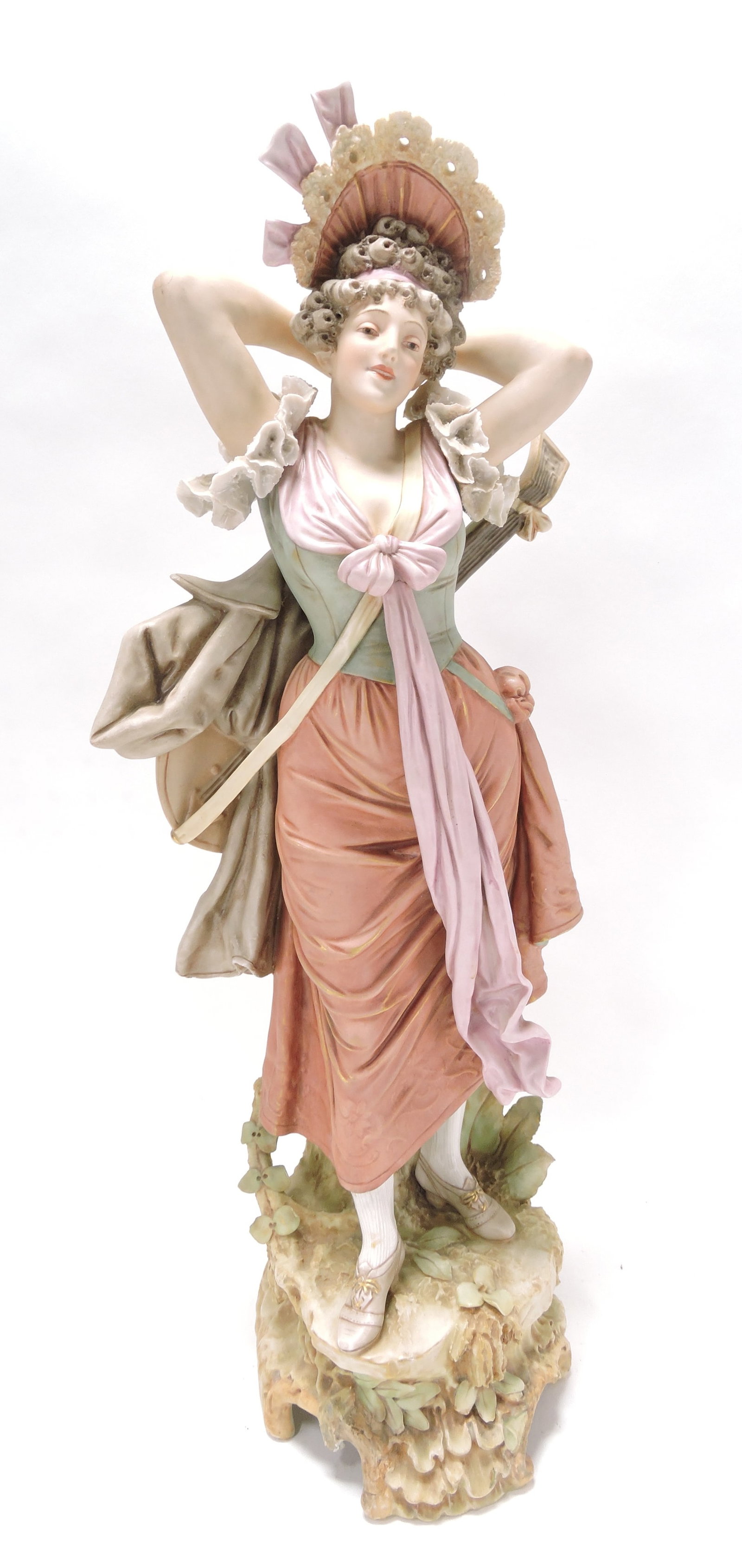 Royal Dux (pink triangle mark) bisque: figure of a lady, 26"