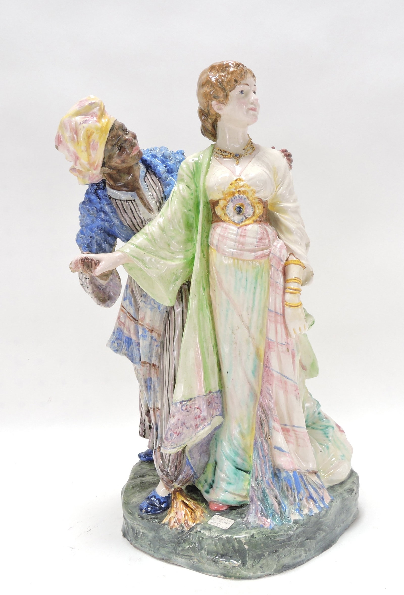 Majolica figural group, 16": .