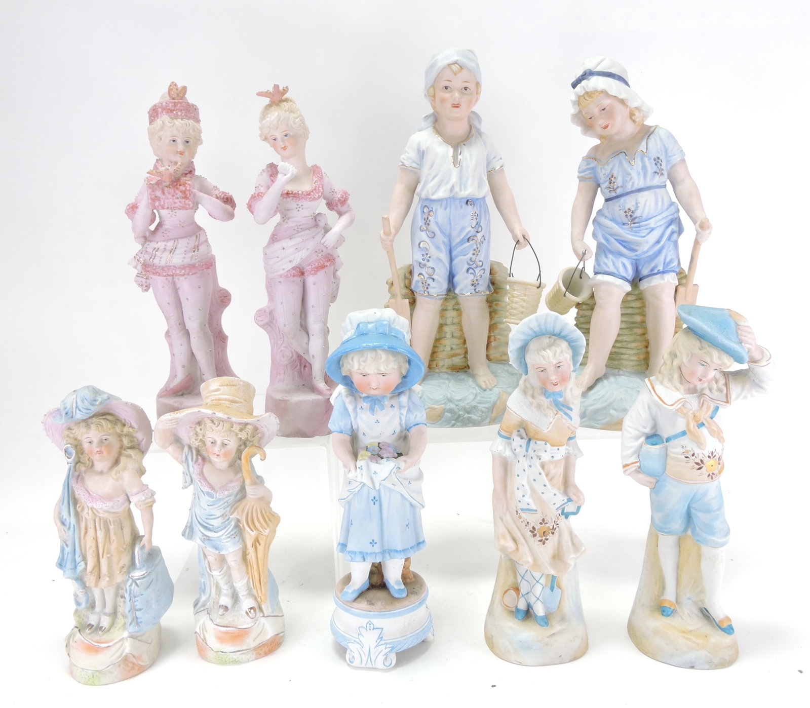 Bisque lot of 9 figures, 9" to 12", (1 of 1)
