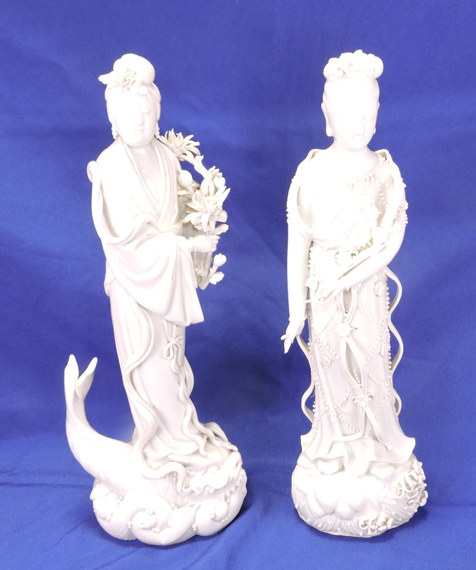 Porcelain pair of Oriental lady figures,: 14", minor losses