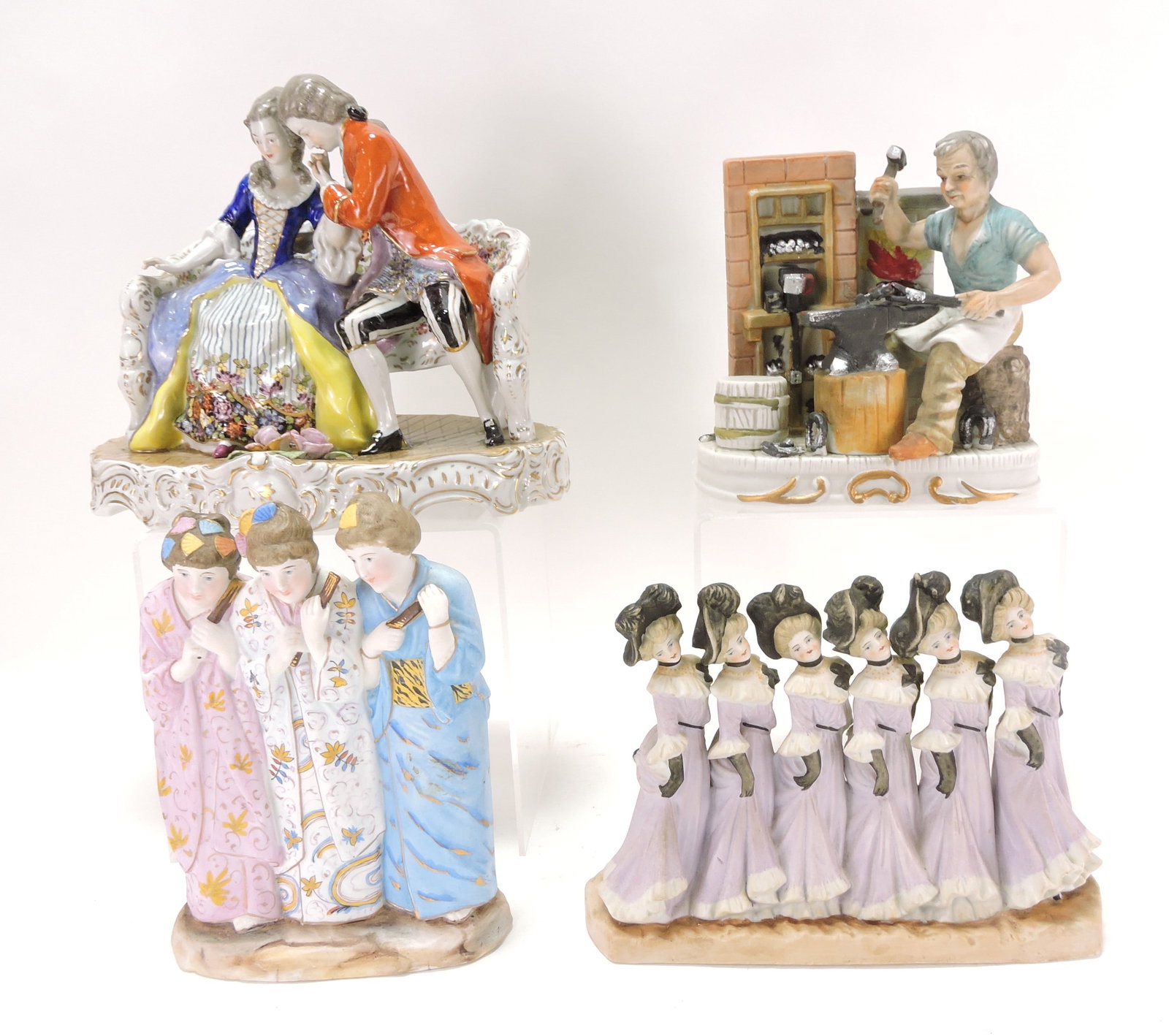 Bisque/porcelain lot of 4 figures,: 6" to 8"