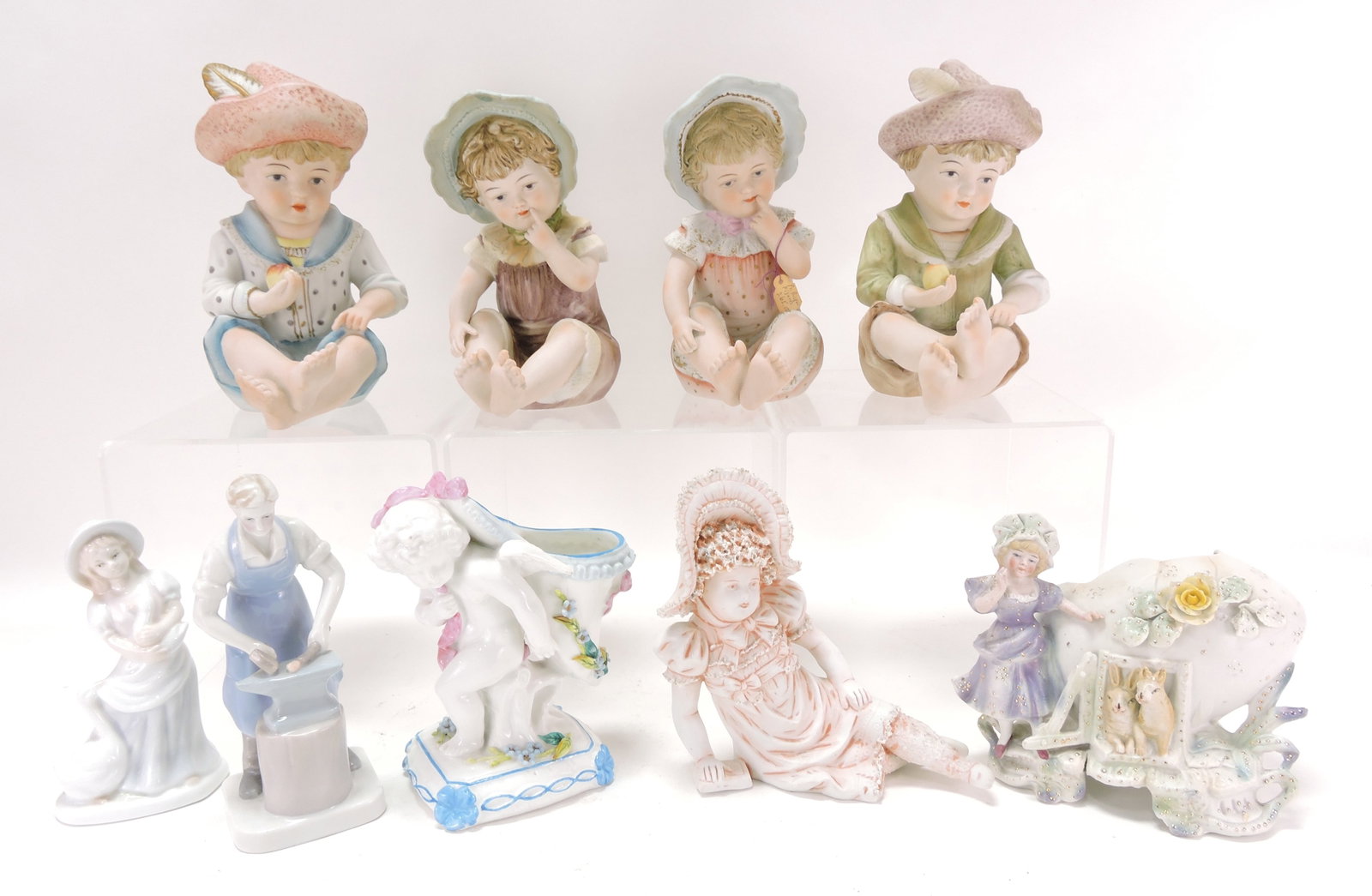 Bisque/porcelain lot of 9 figures,: 5" to 7"