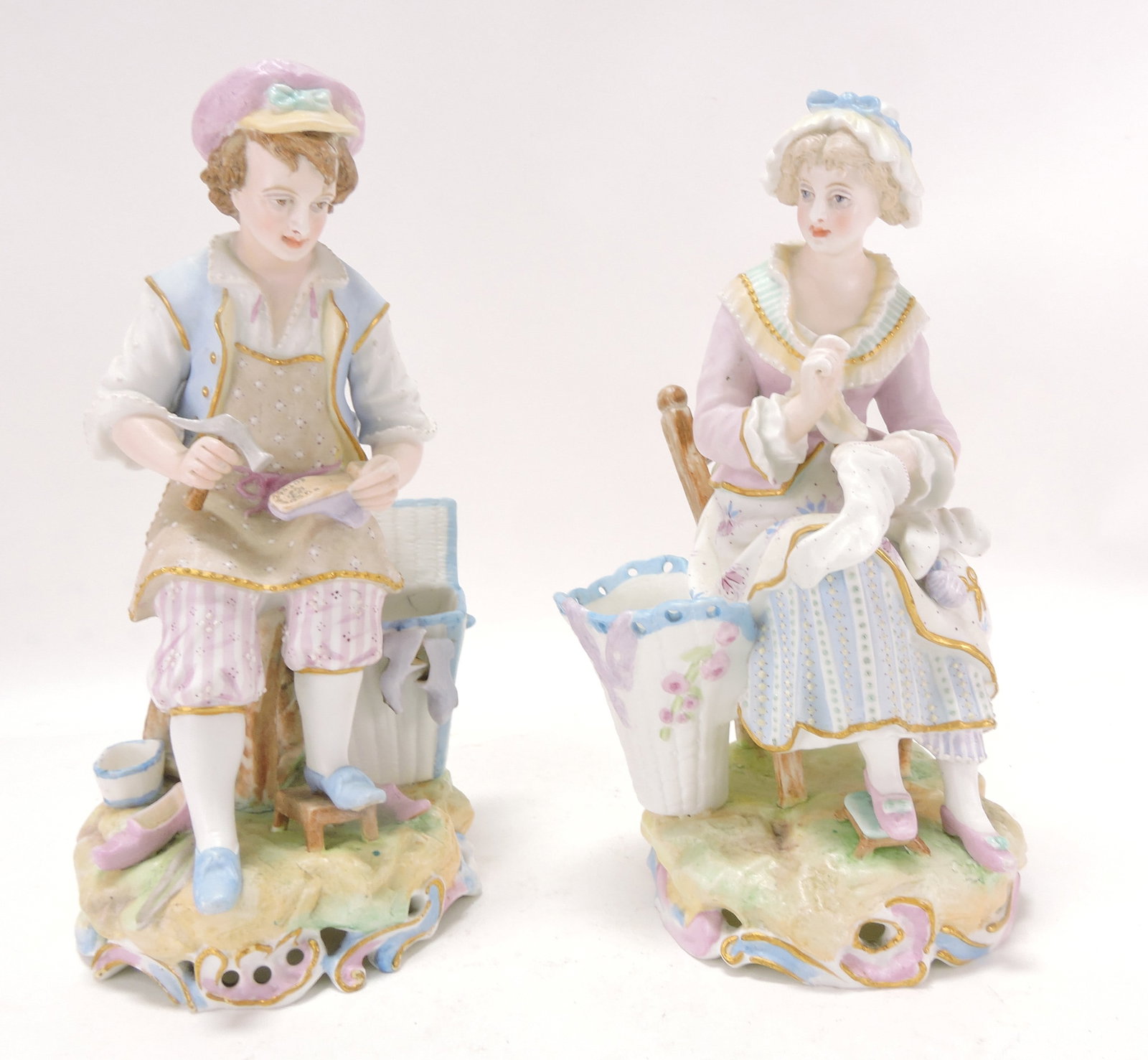 Bisque pair of figures - shoe cobbler and (1 of 1)